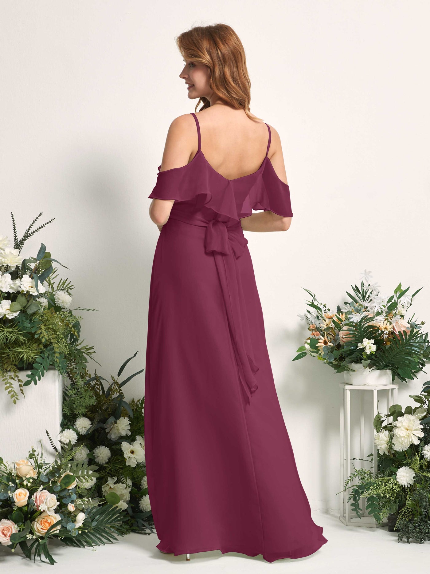Carlyna Vestido Línea A Hombros Caídos Hasta el suelo Gasa Dama de honor Chianti #color_chianti
