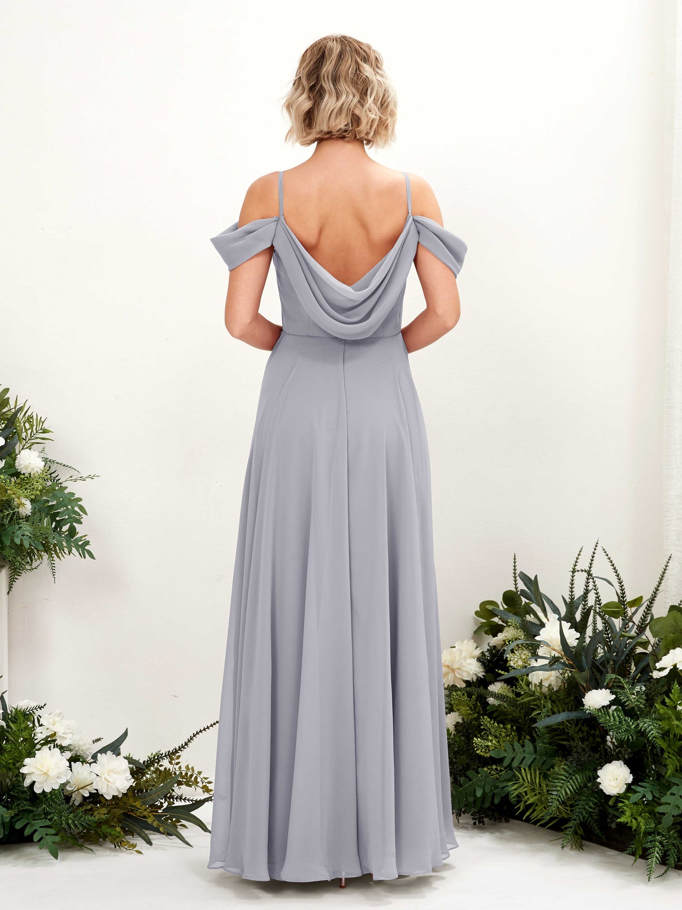 Carlyna Vestido Línea A Hombros caídos Hasta el suelo Gasa dama de honor Lavanda Viejo #color_lavanda-viejo