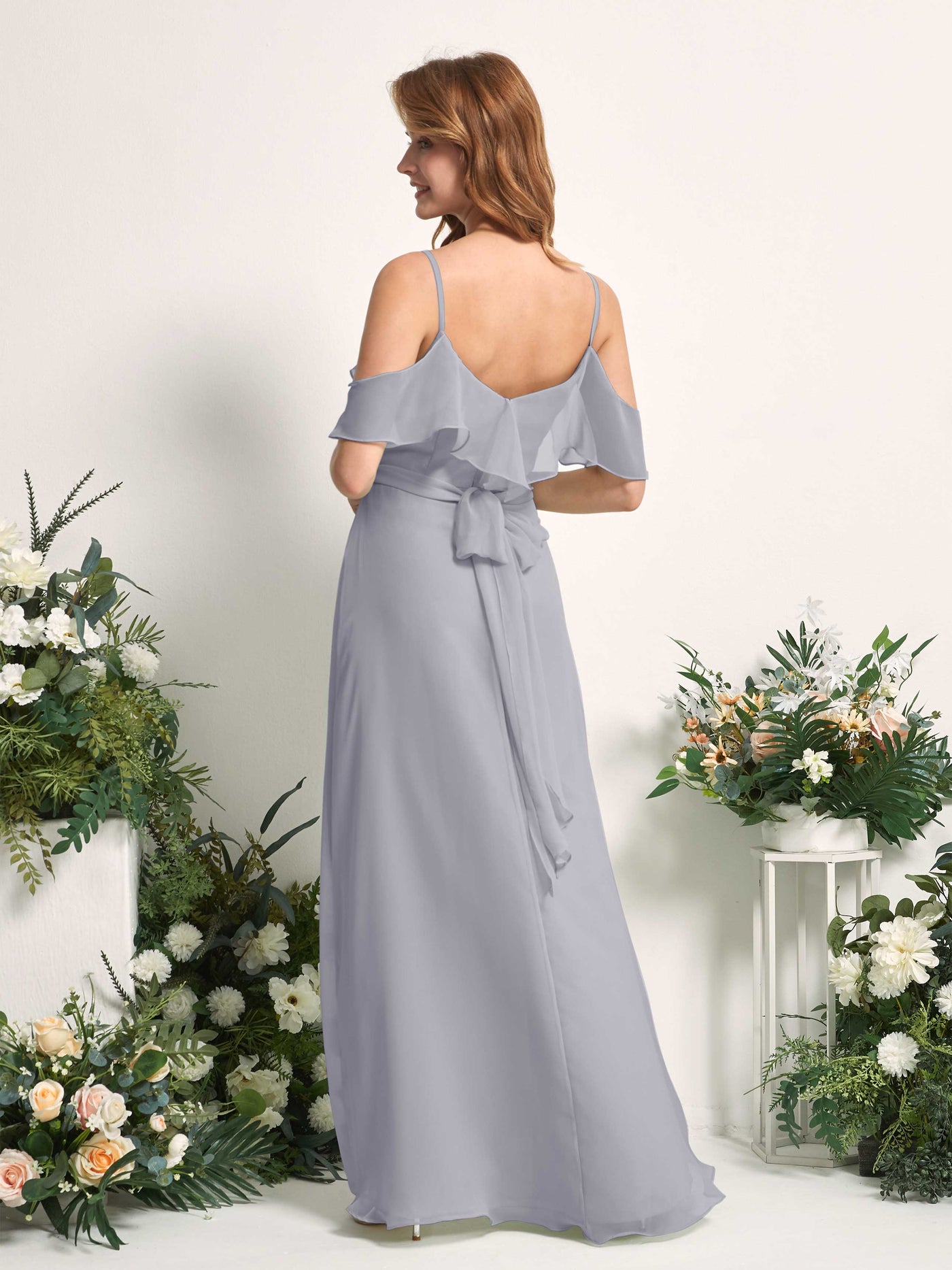 Carlyna Vestido Línea A Hombros Caídos Hasta el suelo Gasa Dama de honor Lavanda Viejo #color_lavanda-viejo