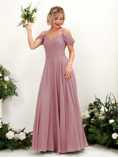 Carlyna Vestido Línea A Hombros caídos Hasta el suelo Gasa dama de honor Malva Clásico #color_malva-cl-sico