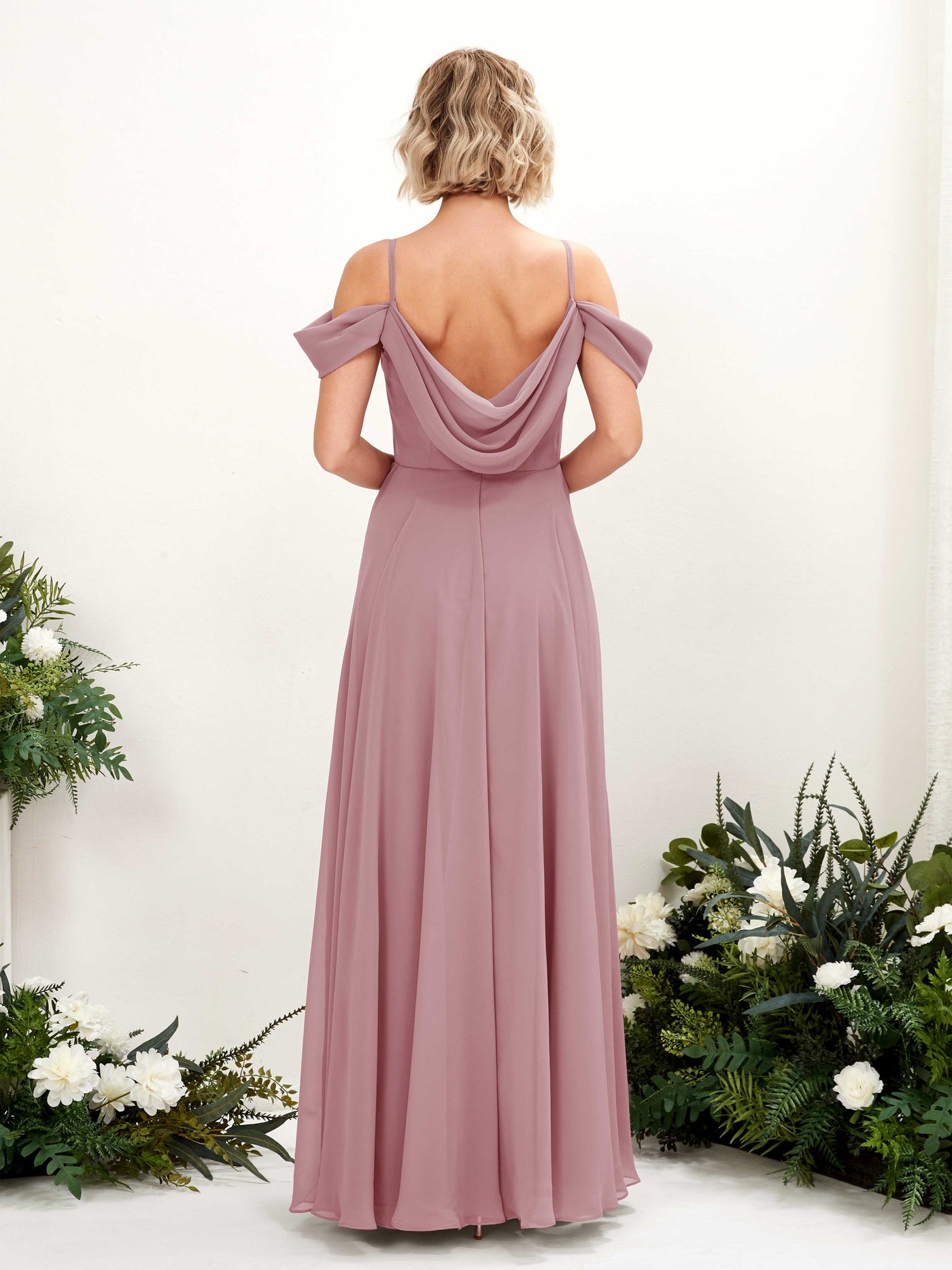Carlyna Vestido Línea A Hombros caídos Hasta el suelo Gasa dama de honor Malva Clásico #color_malva-cl-sico