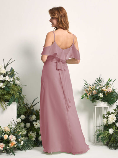 Carlyna Vestido Línea A Hombros Caídos Hasta el suelo Gasa Dama de honor Malva Clásico #color_malva-cl-sico