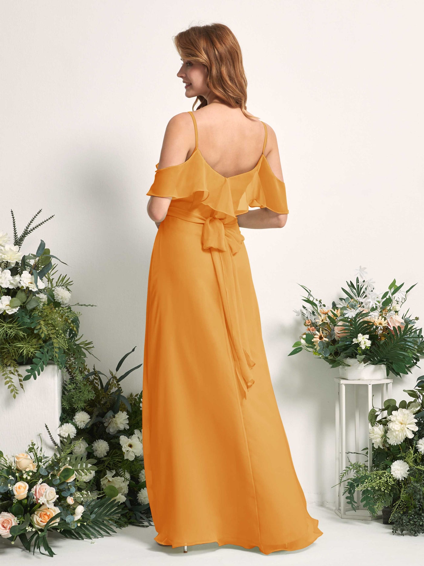 Carlyna Vestido Línea A Hombros Caídos Hasta el suelo Gasa Dama de honor Mango #color_mango