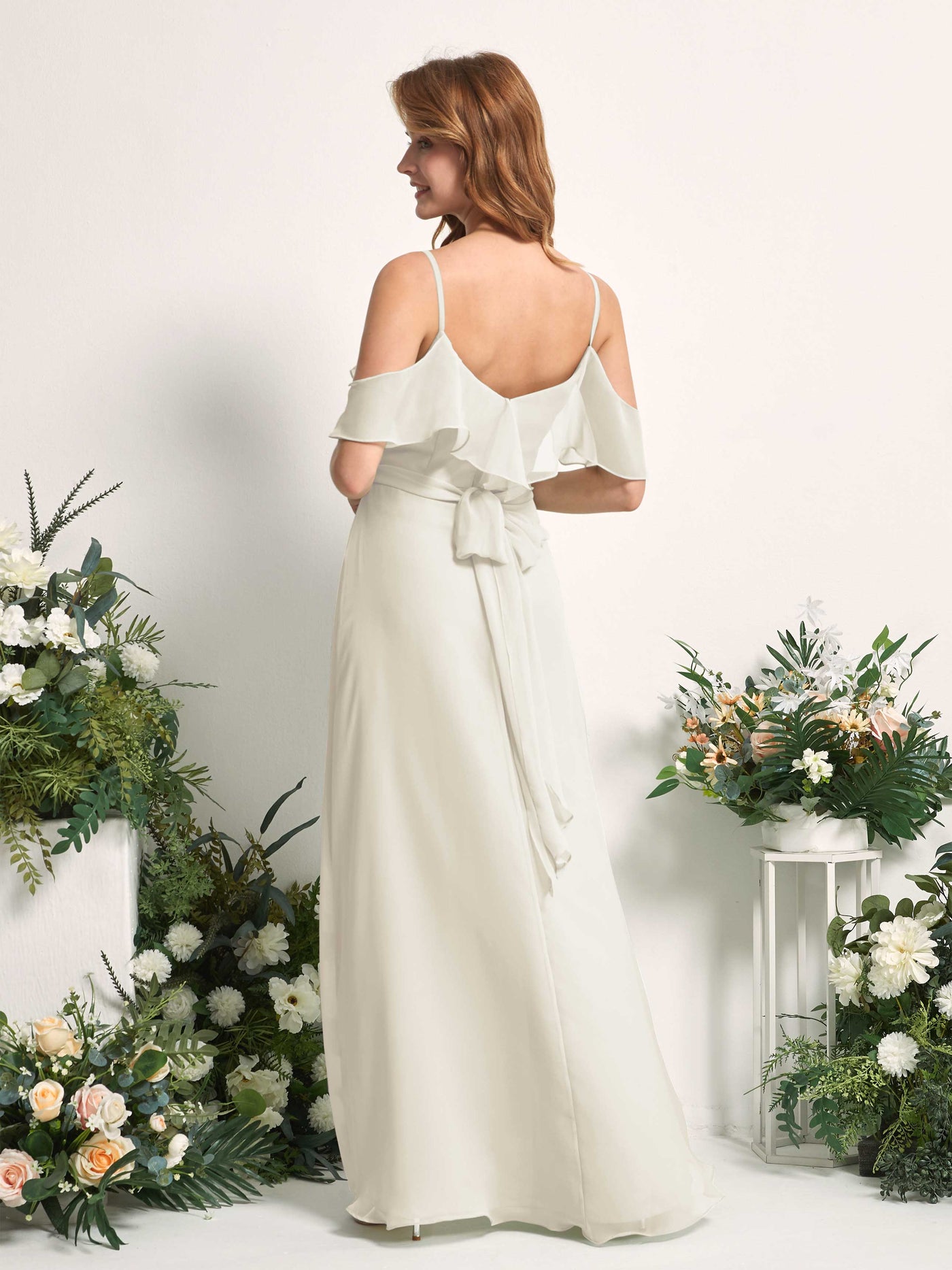 Carlyna Vestido Línea A Hombros Caídos Hasta el suelo Gasa Dama de honor Marfil #color_marfil