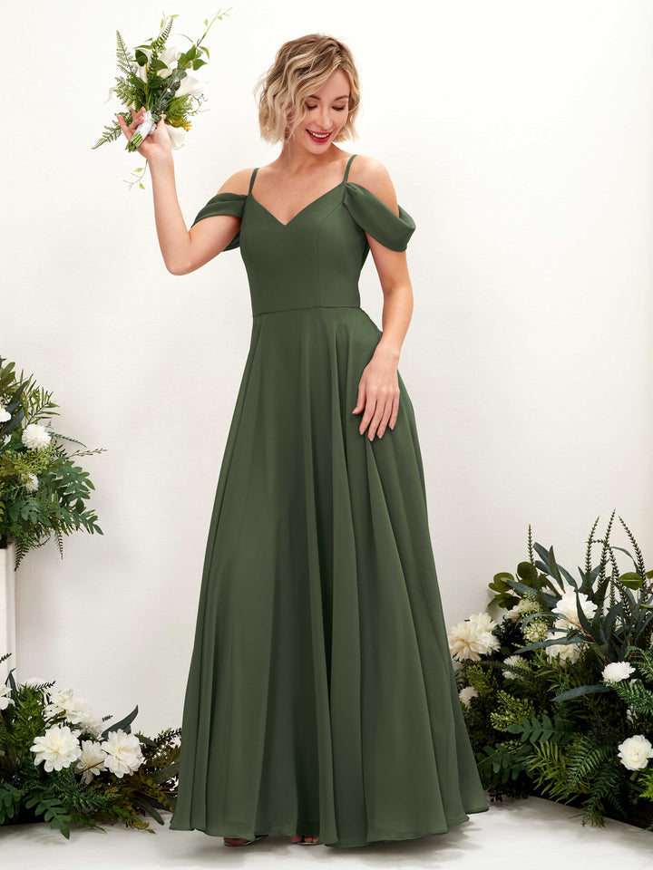 Carlyna Vestido Línea A Hombros caídos Hasta el suelo Gasa dama de honor Oliva Martini 