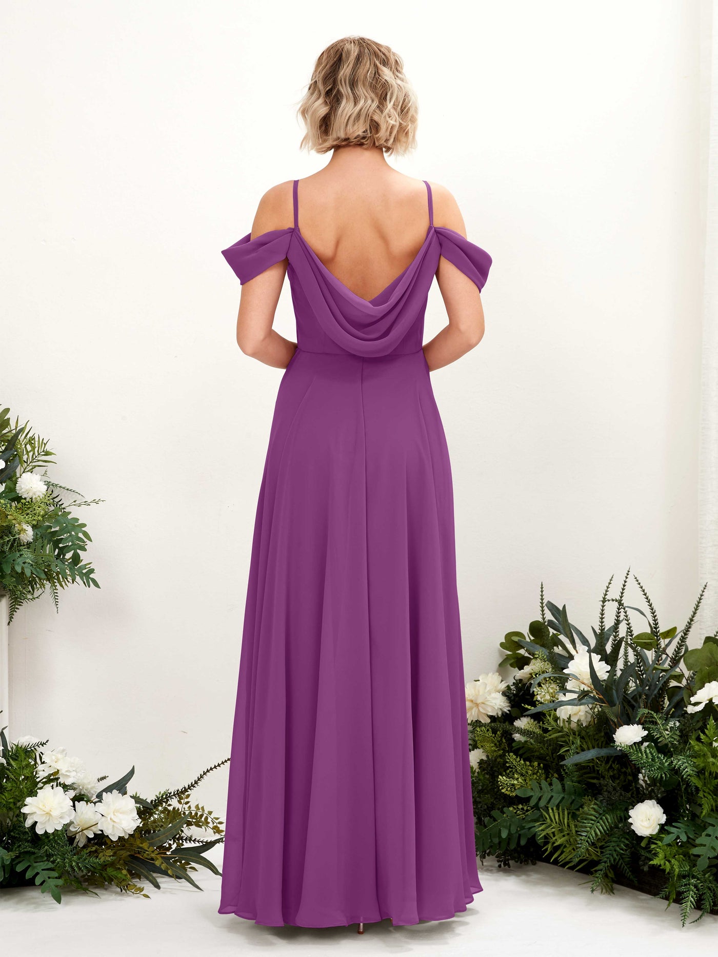 Carlyna Vestido Línea A Hombros caídos Hasta el suelo Gasa dama de honor Púrpura #color_p-rpura