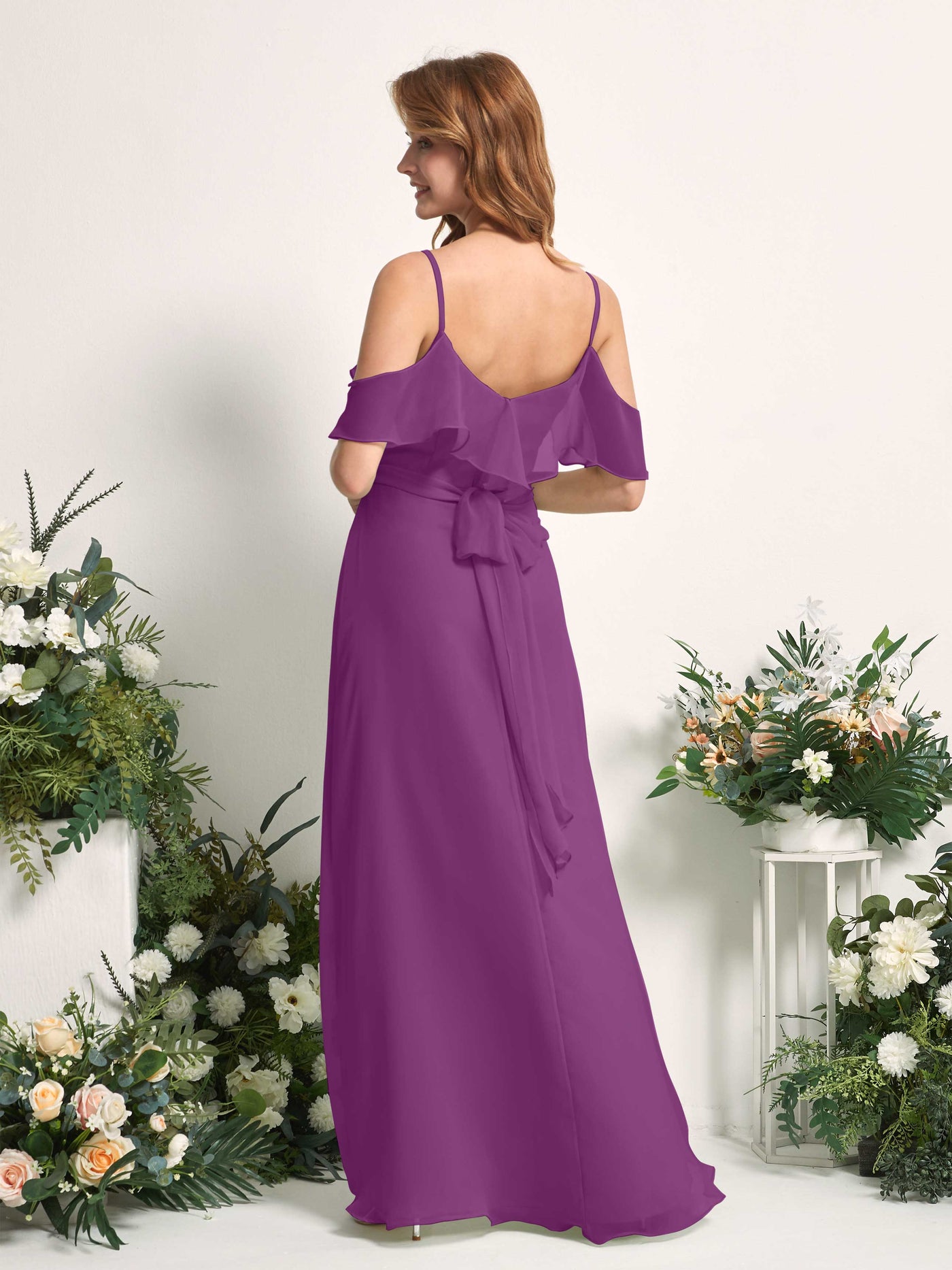 Carlyna Vestido Línea A Hombros Caídos Hasta el suelo Gasa Dama de honor Púrpura #color_p-rpura
