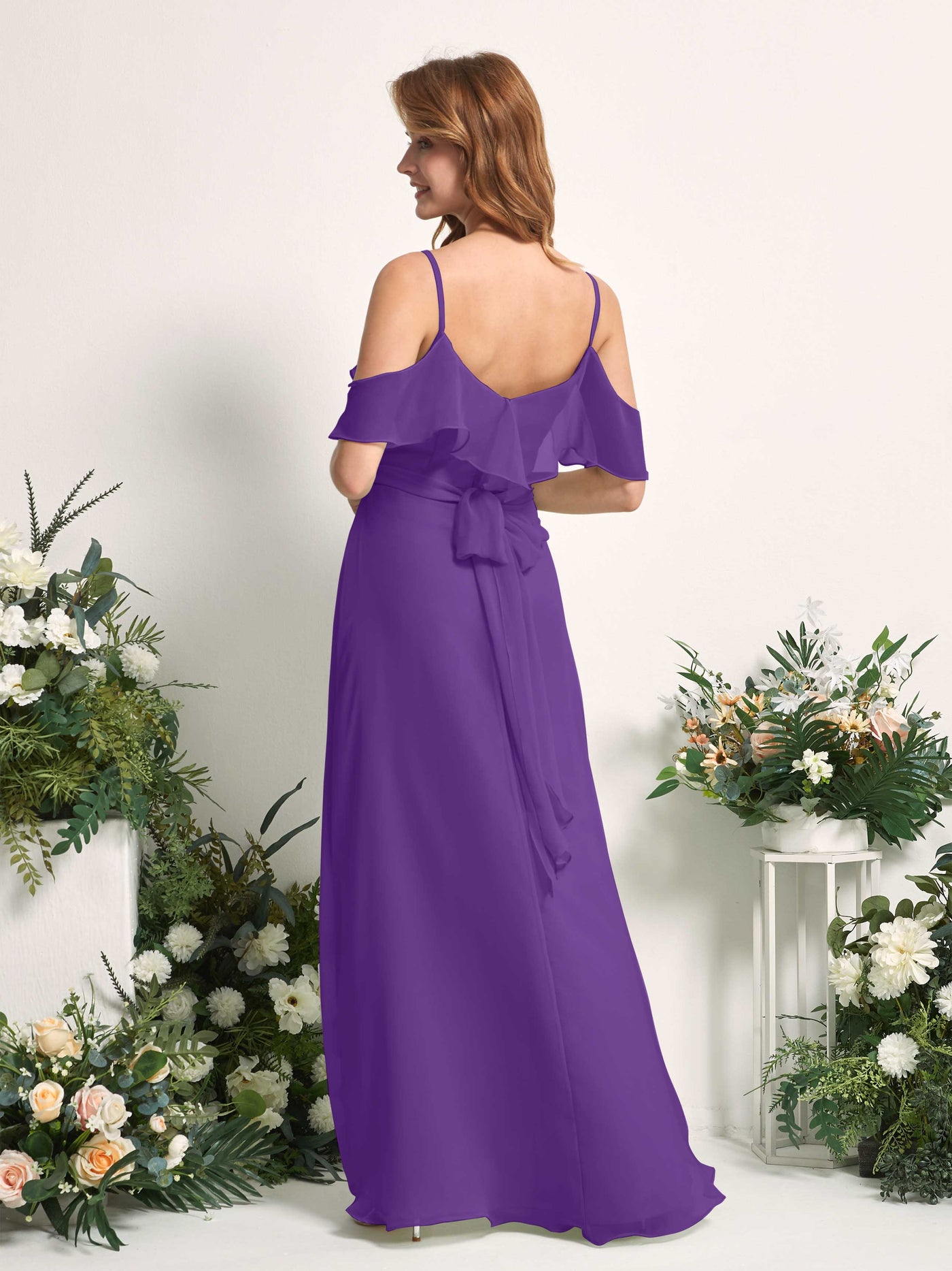 Carlyna Vestido Línea A Hombros Caídos Hasta el suelo Gasa Dama de honor Regencia #color_regencia