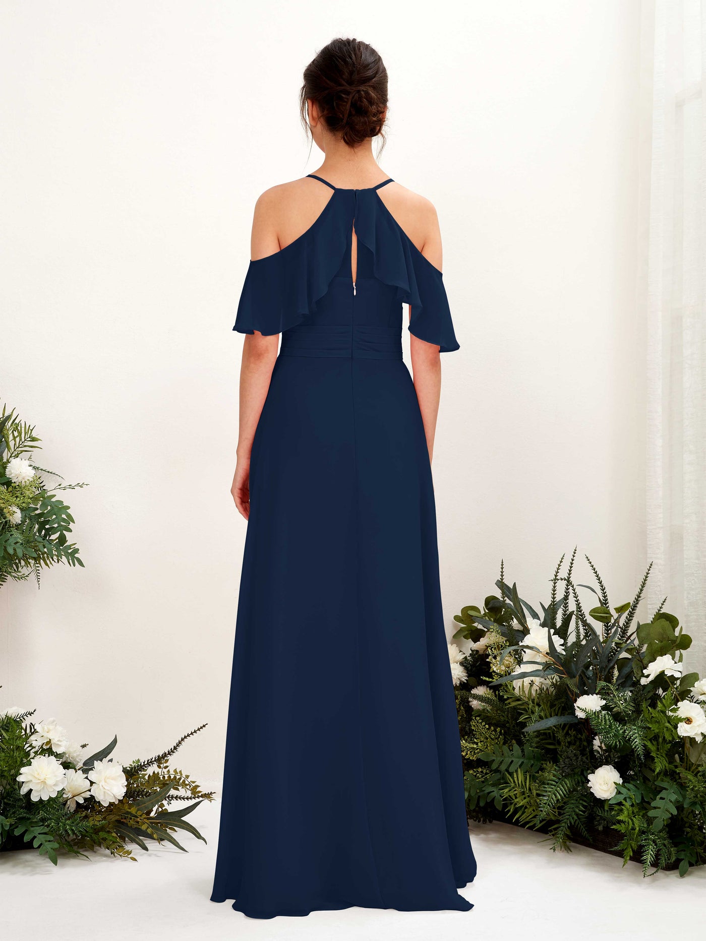 Carlyna Vestido Línea A Hombros Caídos Hasta el suelo Vestidos de dama de honor Azul Marino #color_azul-marino