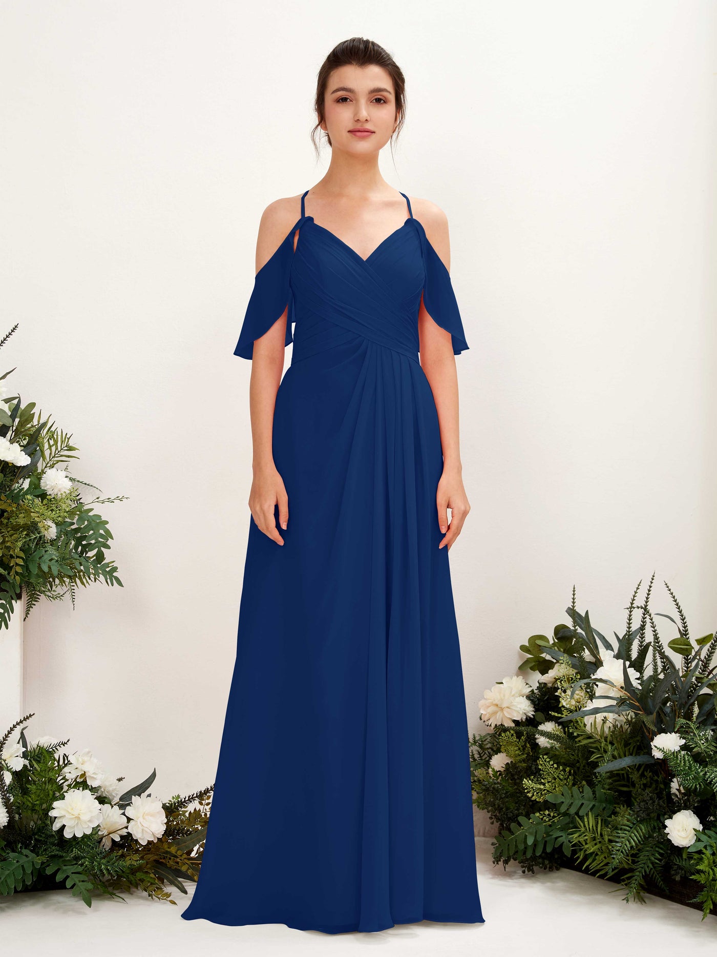 Carlyna Vestido Línea A Hombros Caídos Hasta el suelo Vestidos de dama de honor Azul Real #color_azul-real