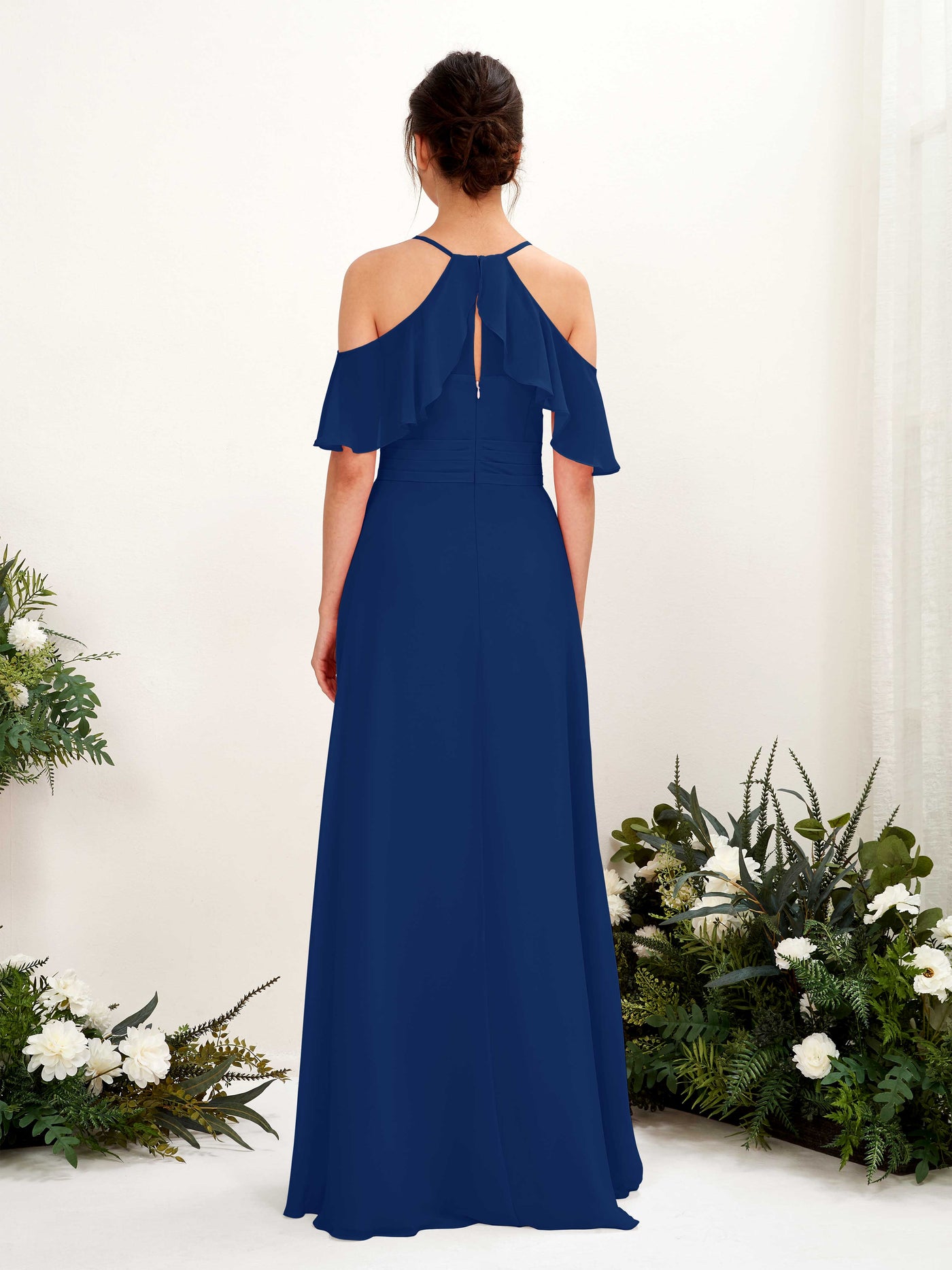 Carlyna Vestido Línea A Hombros Caídos Hasta el suelo Vestidos de dama de honor Azul Real #color_azul-real