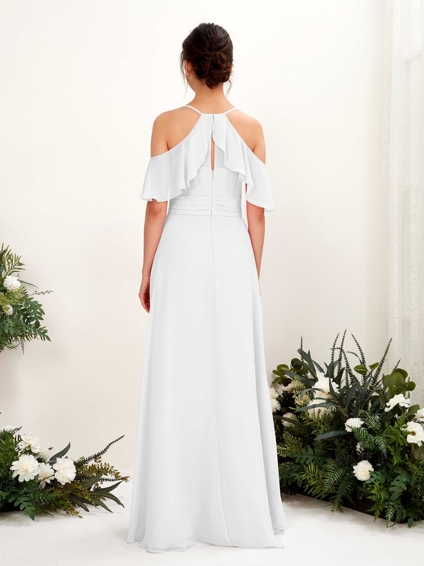 Carlyna Vestido Línea A Hombros Caídos Hasta el suelo Vestidos de dama de honor Blanco #color_blanco