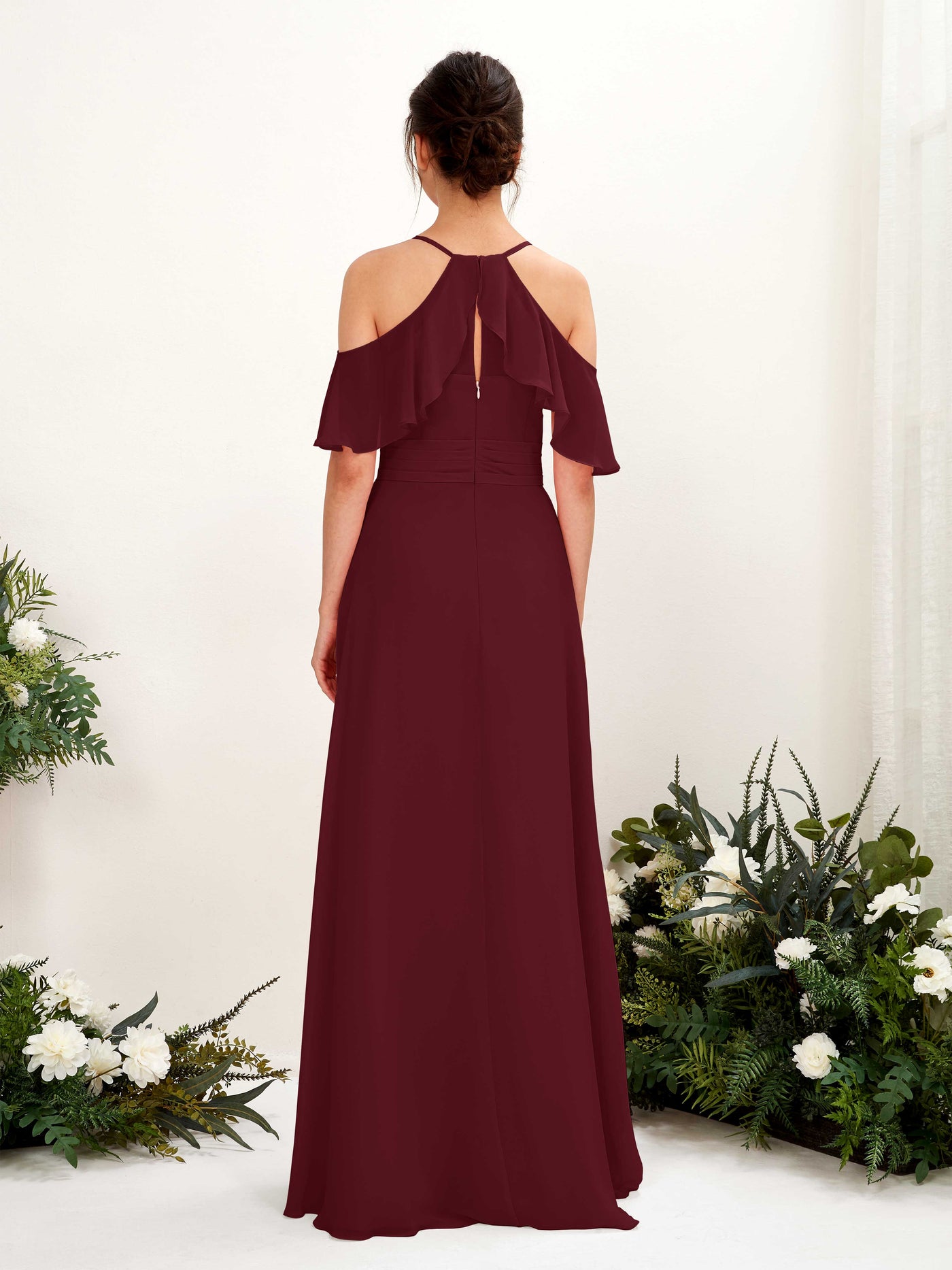 Carlyna Vestido Línea A Hombros Caídos Hasta el suelo Vestidos de dama de honor Borgoña #color_borgo-a