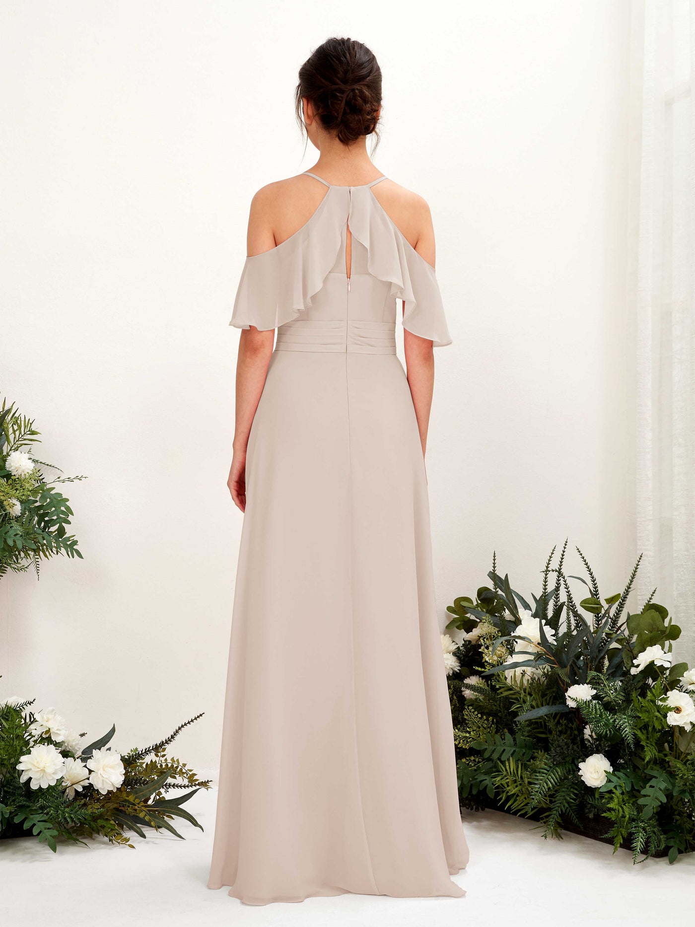 Carlyna Vestido Línea A Hombros Caídos Hasta el suelo Vestidos de dama de honor Champán #color_champ-n