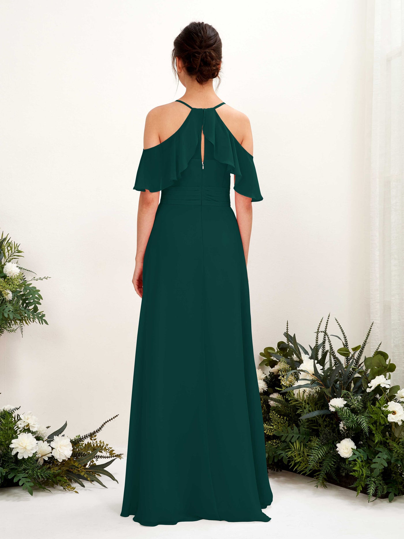 Carlyna Vestido Línea A Hombros Caídos Hasta el suelo Vestidos de dama de honor Esmeralda Oscuro #color_esmeralda-oscuro