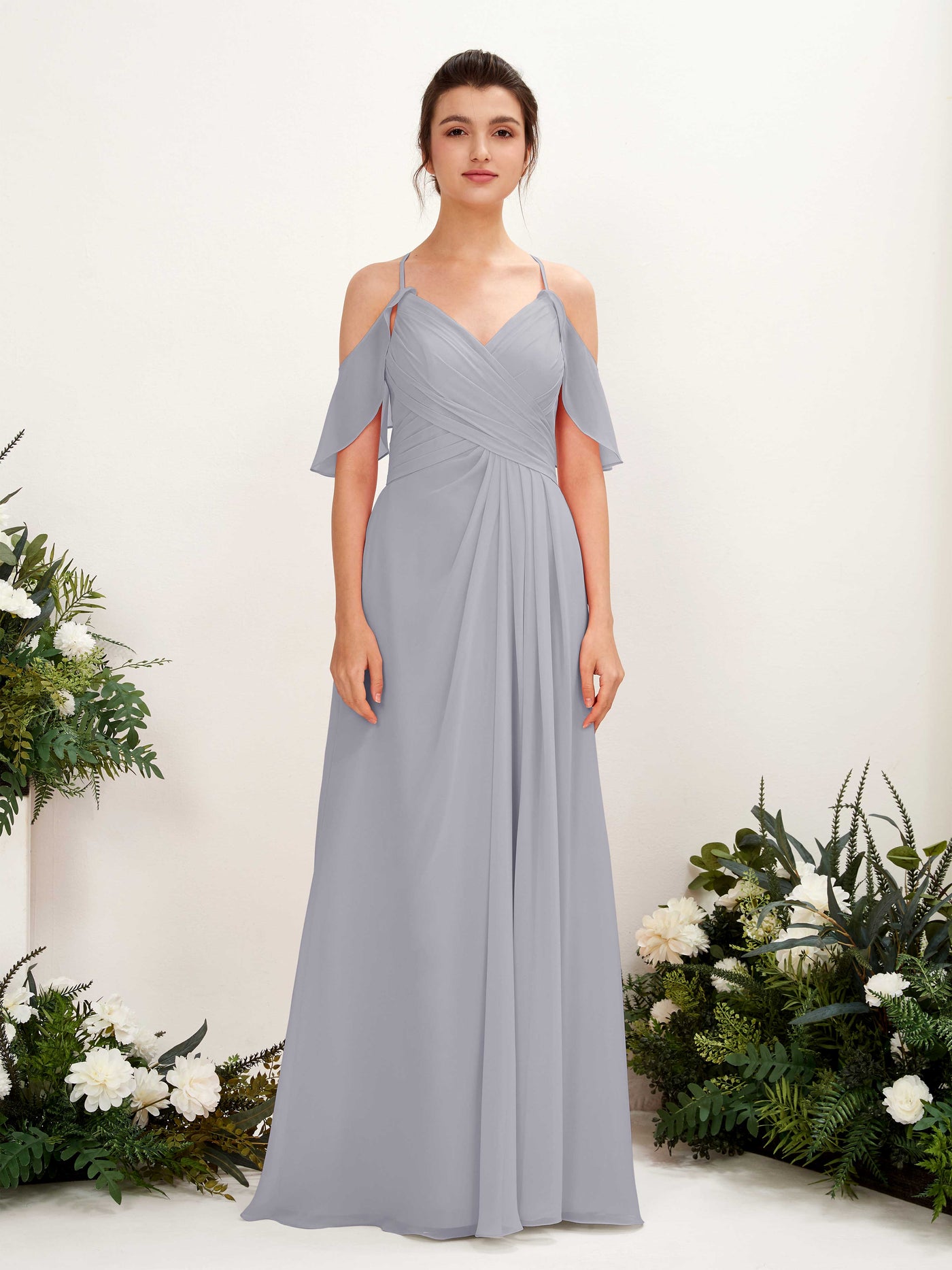 Carlyna Vestido Línea A Hombros Caídos Hasta el suelo Vestidos de dama de honor Lavanda Viejo #color_lavanda-viejo