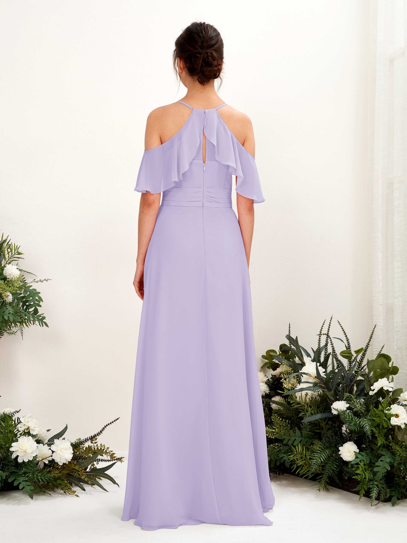 Carlyna Vestido Línea A Hombros Caídos Hasta el suelo Vestidos de dama de honor Lila #color_lila