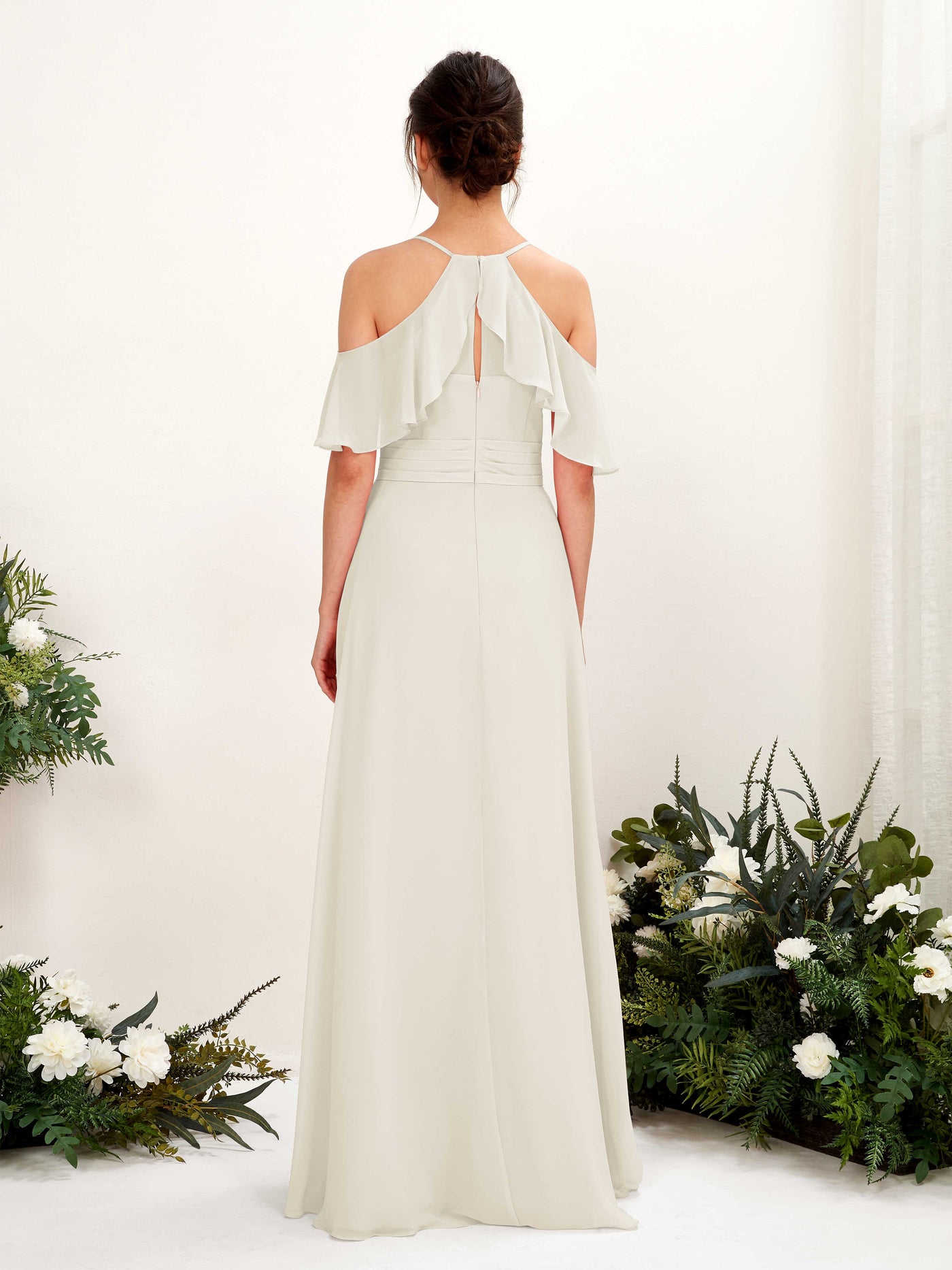 Carlyna Vestido Línea A Hombros Caídos Hasta el suelo Vestidos de dama de honor Marfil #color_marfil