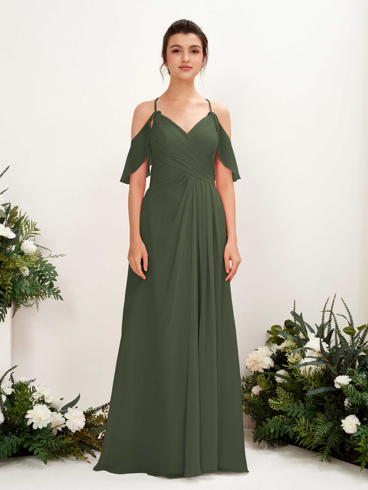 Carlyna Vestido Línea A Hombros Caídos Hasta el suelo Vestidos de dama de honor Oliva Martini 