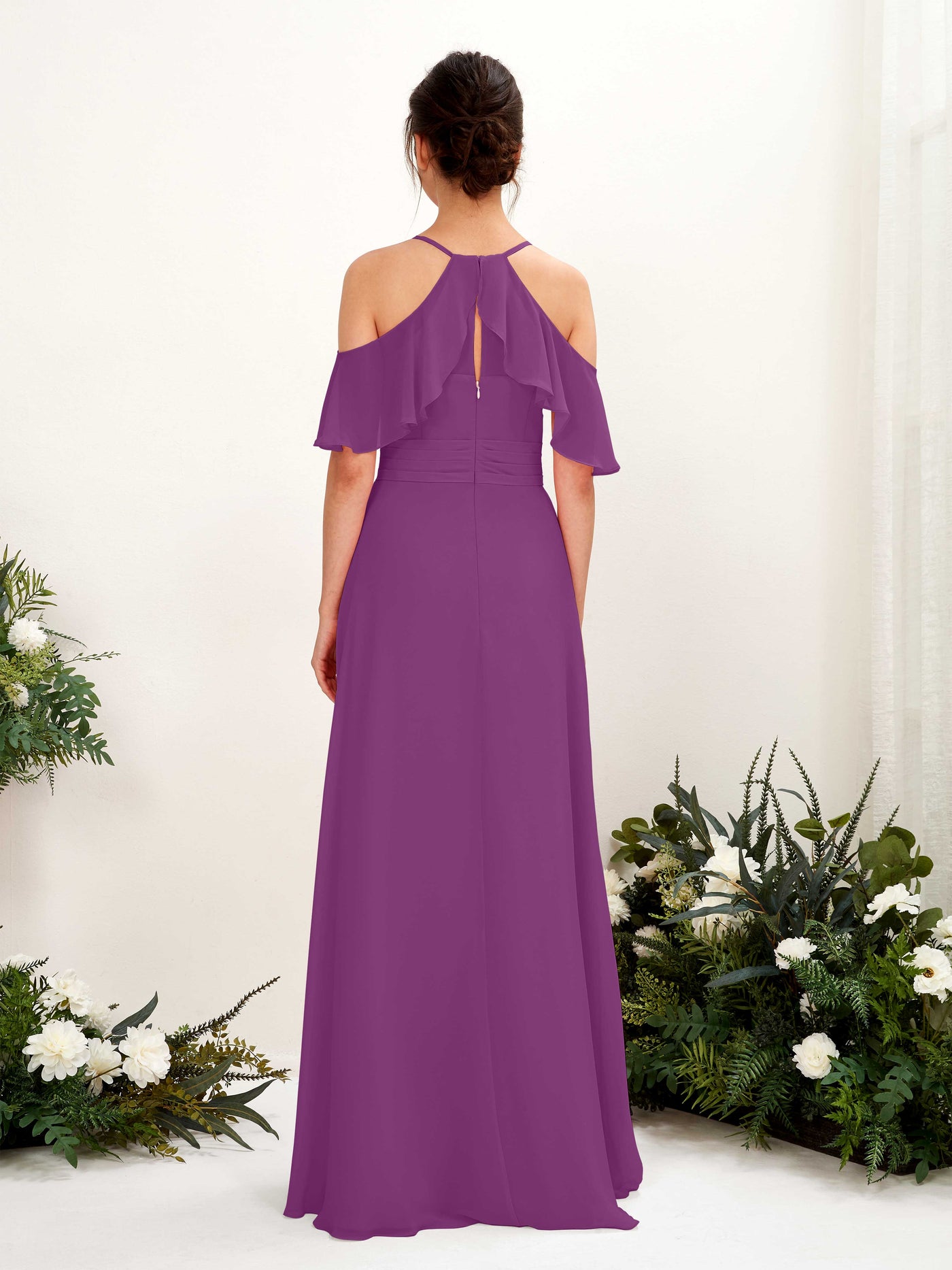 Carlyna Vestido Línea A Hombros Caídos Hasta el suelo Vestidos de dama de honor Púrpura #color_p-rpura