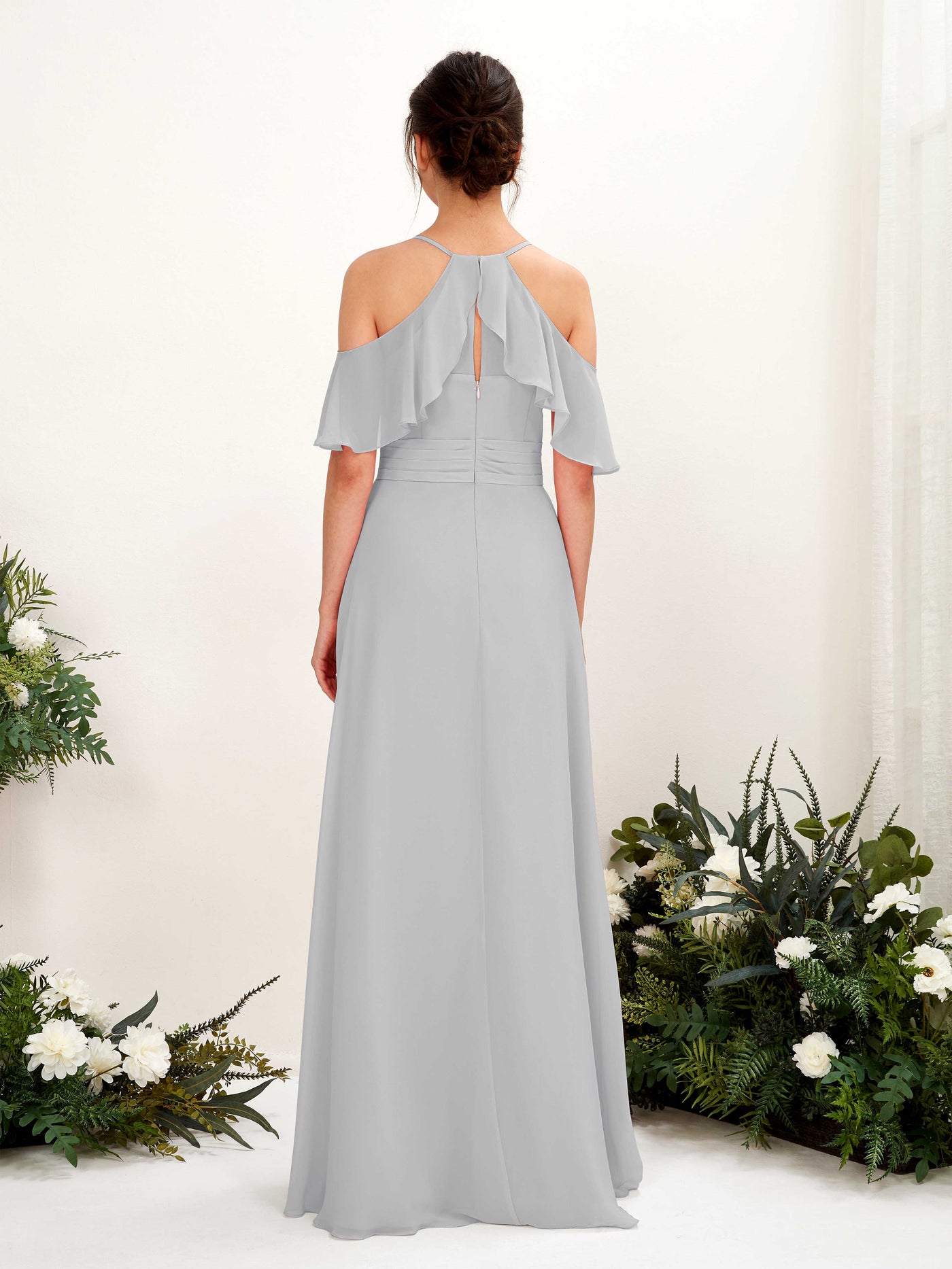Carlyna Vestido Línea A Hombros Caídos Hasta el suelo Vestidos de dama de honor Plata #color_plata