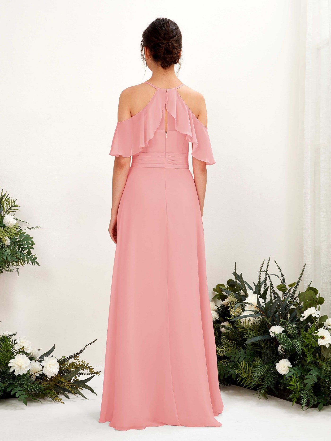 Carlyna Vestido Línea A Hombros Caídos Hasta el suelo Vestidos de dama de honor Rosa Ballet #color_rosa-ballet