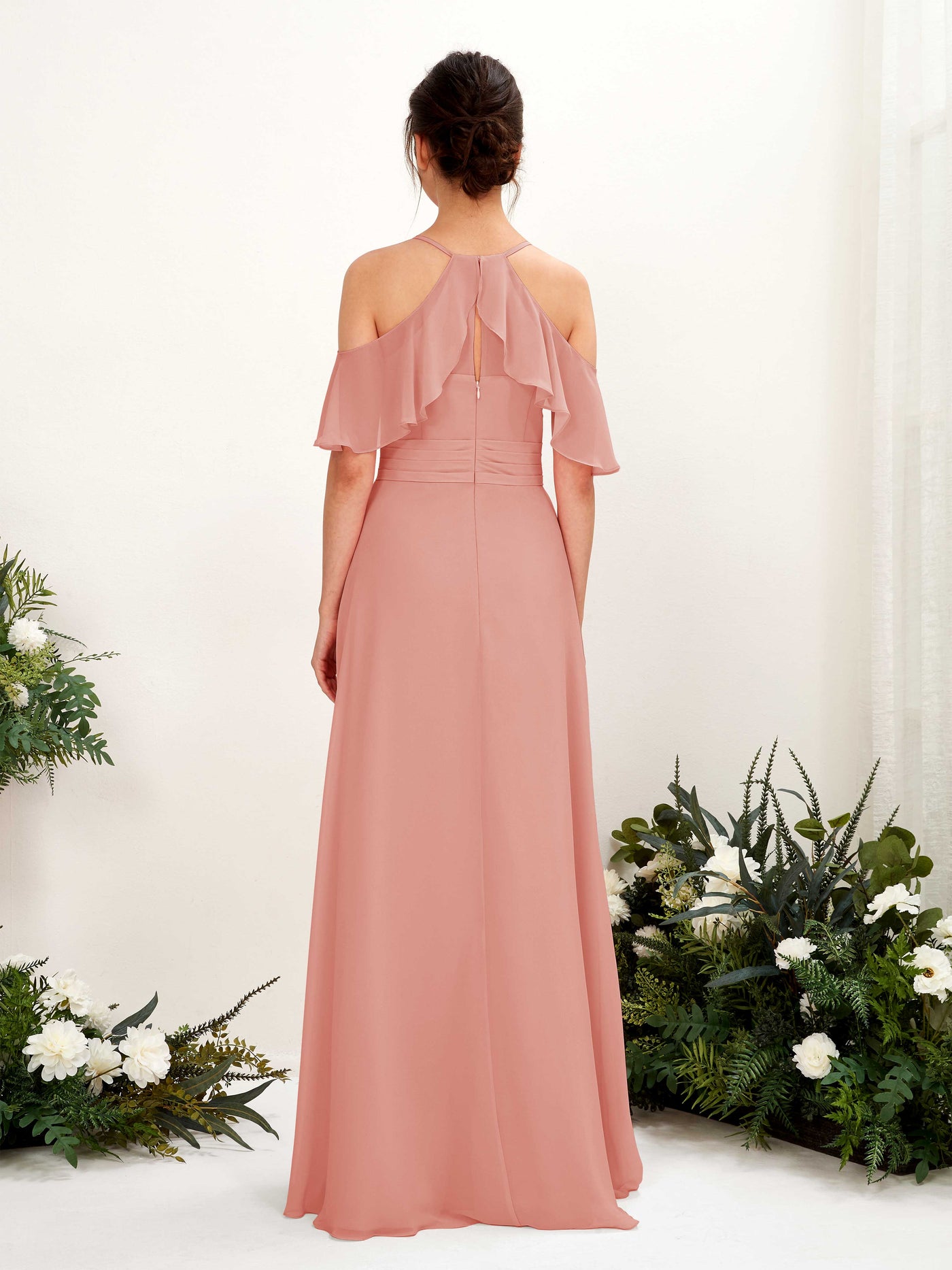Carlyna Vestido Línea A Hombros Caídos Hasta el suelo Vestidos de dama de honor Rosa Champán #color_rosa-champ-n