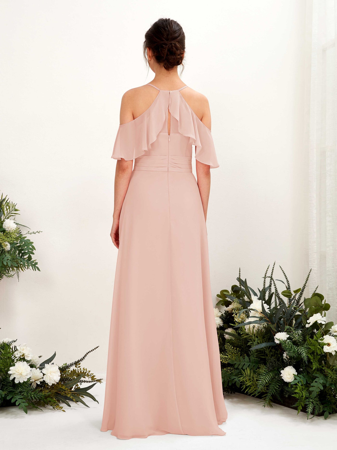 Carlyna Vestido Línea A Hombros Caídos Hasta el suelo Vestidos de dama de honor Rosa Perla #color_rosa-perla