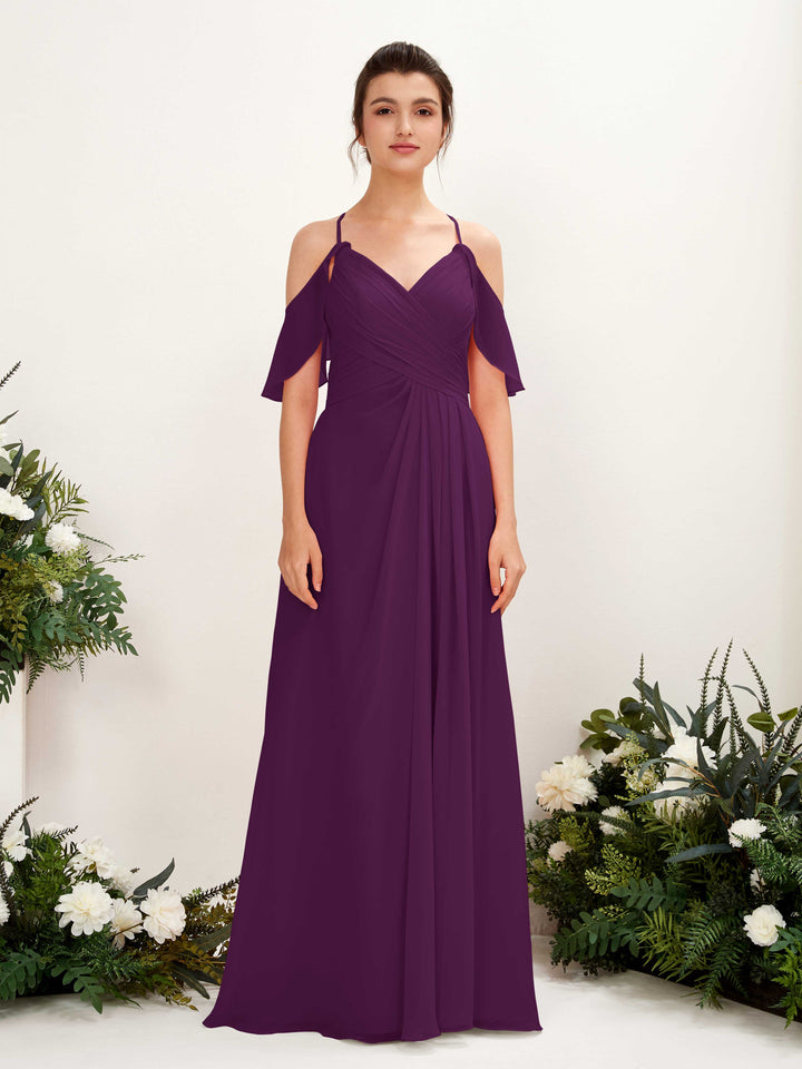 Carlyna Vestido Línea A Hombros Caídos Hasta el suelo Vestidos de dama de honor Uva 