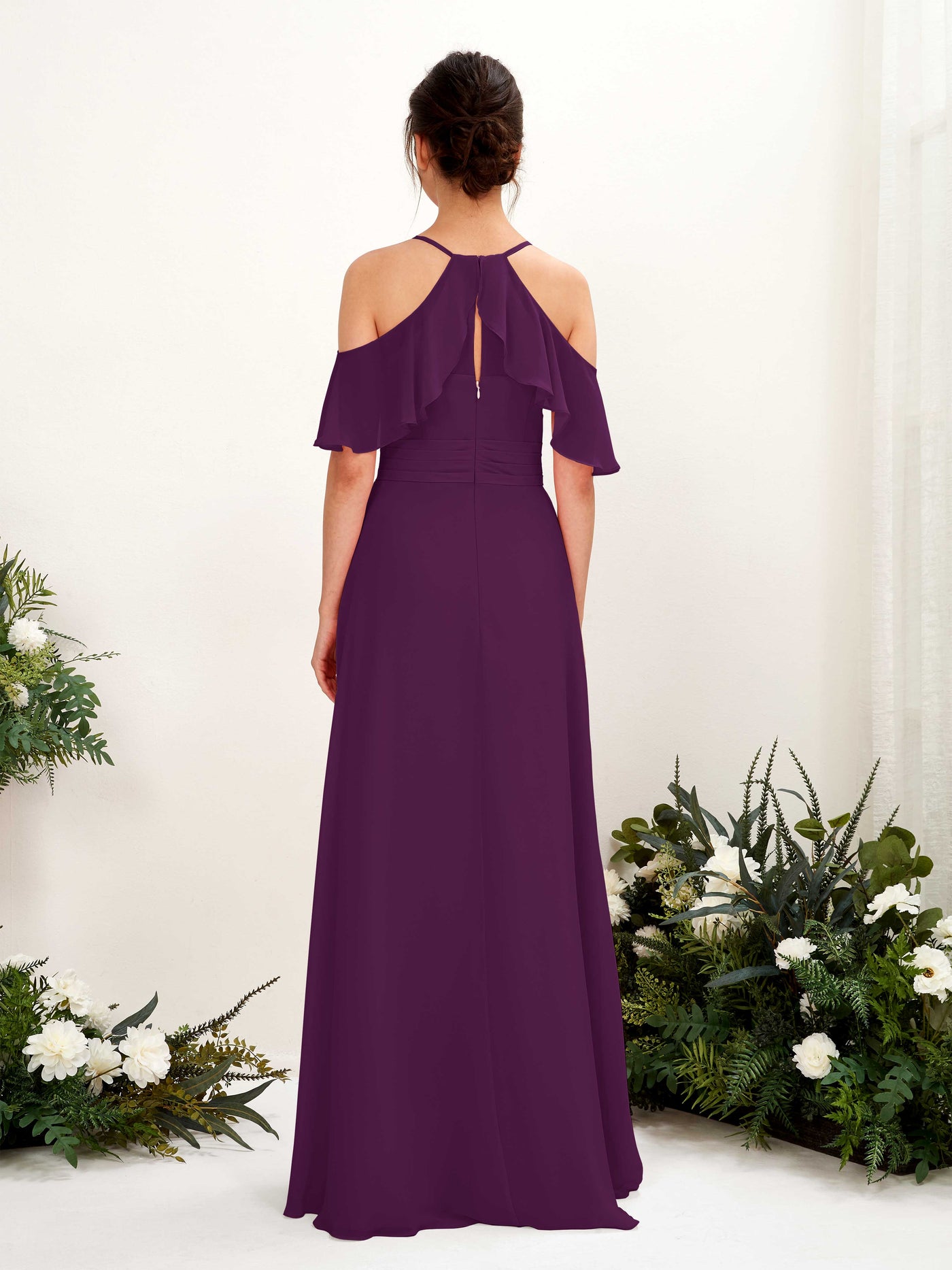 Carlyna Vestido Línea A Hombros Caídos Hasta el suelo Vestidos de dama de honor Uva #color_uva