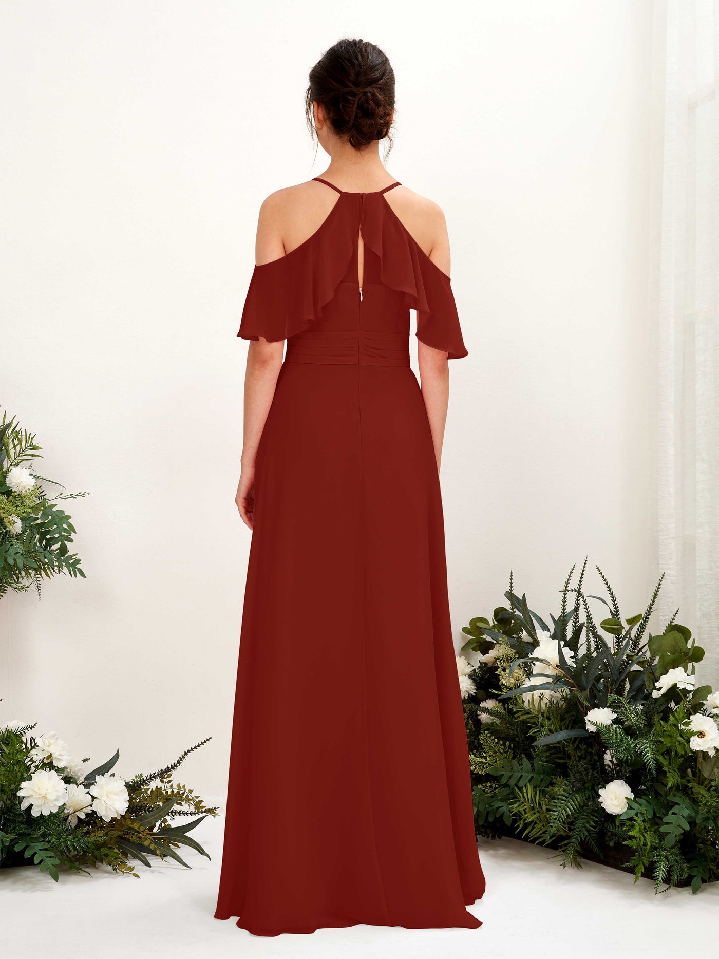 Carlyna Vestido Línea A Hombros Caídos Hasta el suelo Vestidos de dama de honor Óxido #color_xido