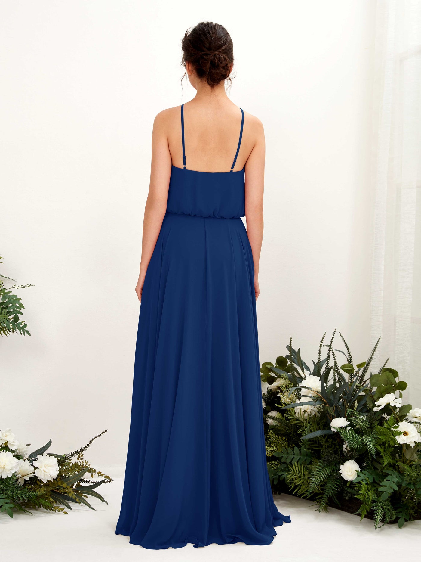 Carlyna Vestido línea A tirantes finos gasa hasta el suelo Azul Real #color_azul-real
