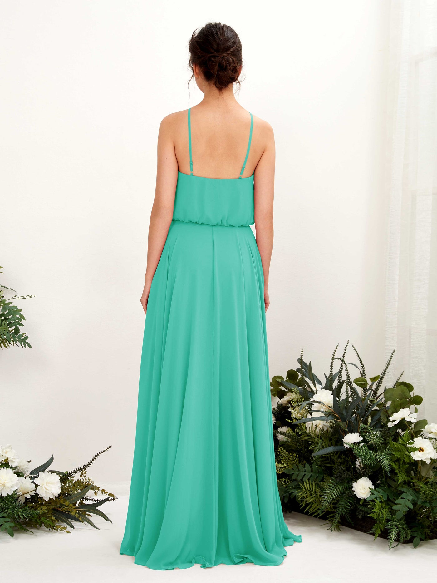 Carlyna Vestido línea A tirantes finos gasa hasta el suelo Azul Tiffany #color_azul-tiffany