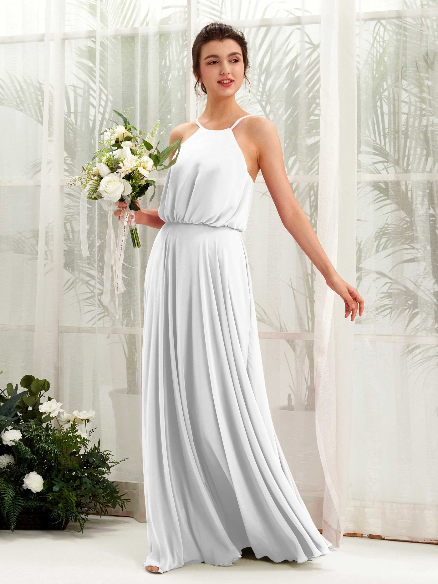 Carlyna Vestido línea A tirantes finos gasa hasta el suelo Blanco #color_blanco