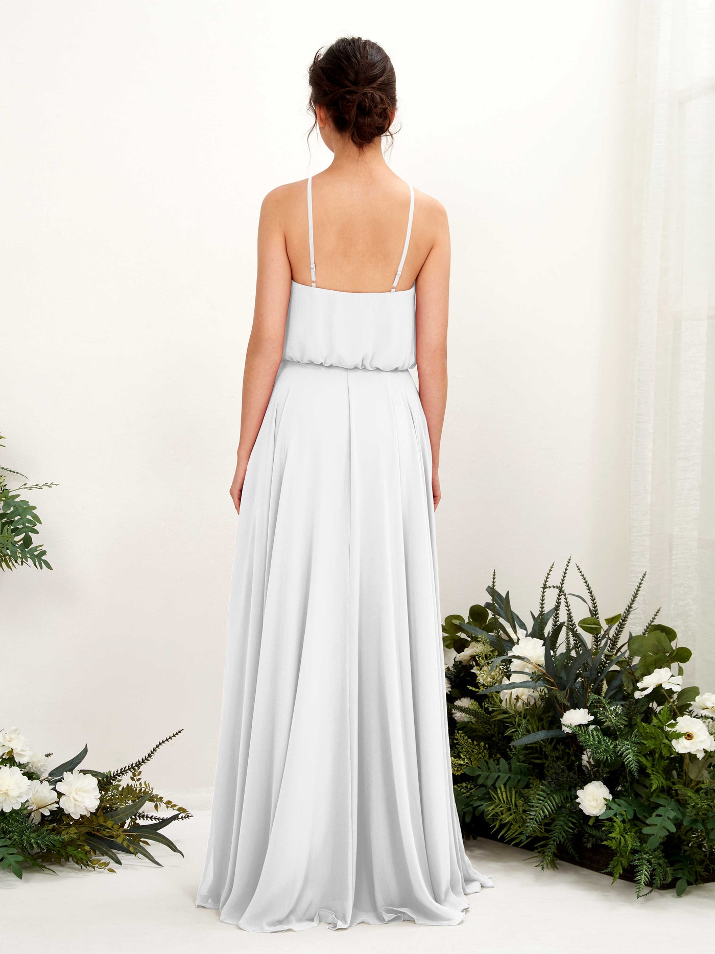 Carlyna Vestido línea A tirantes finos gasa hasta el suelo Blanco #color_blanco