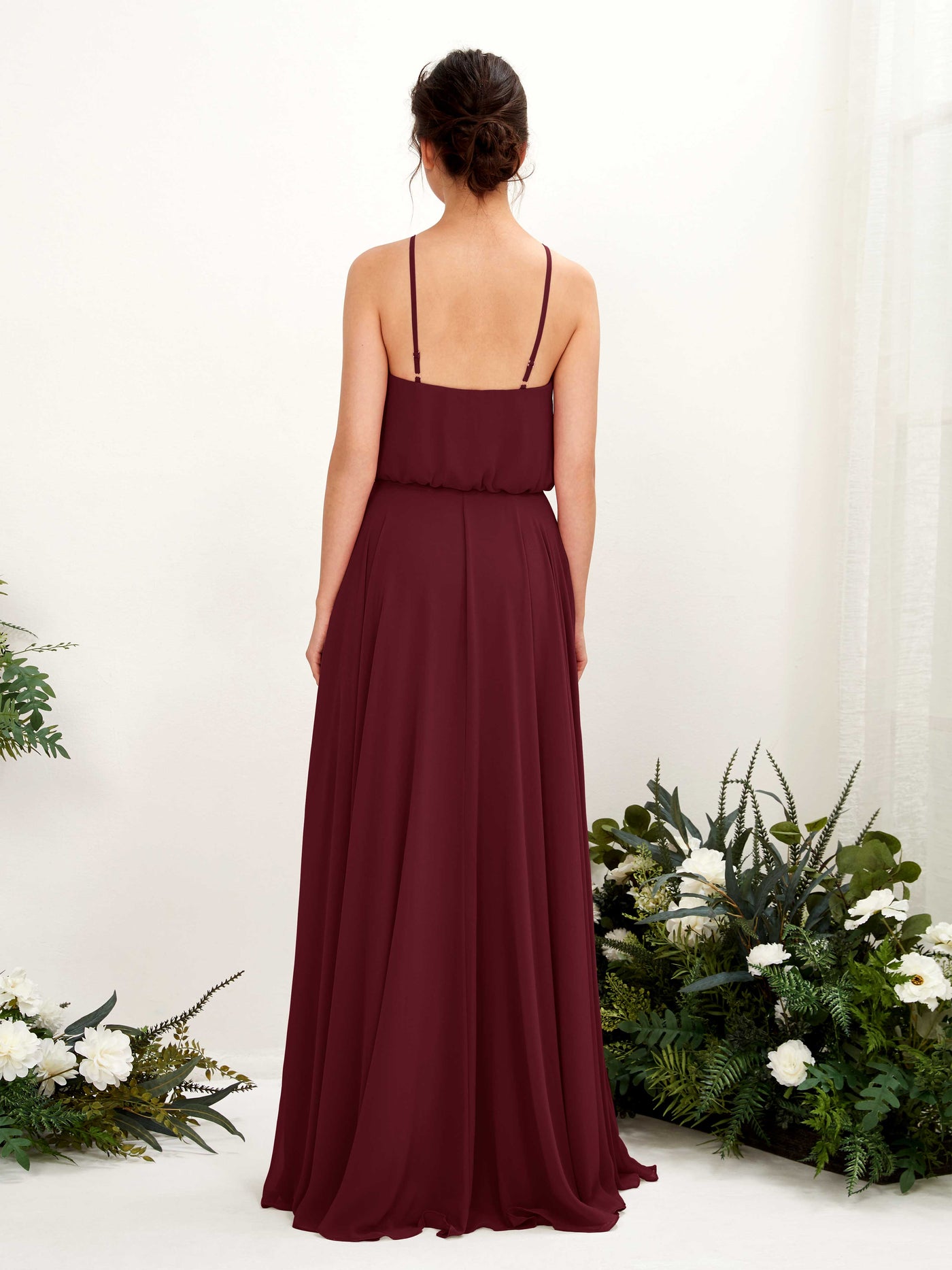 Carlyna Vestido línea A tirantes finos gasa hasta el suelo Borgoña #color_borgo-a