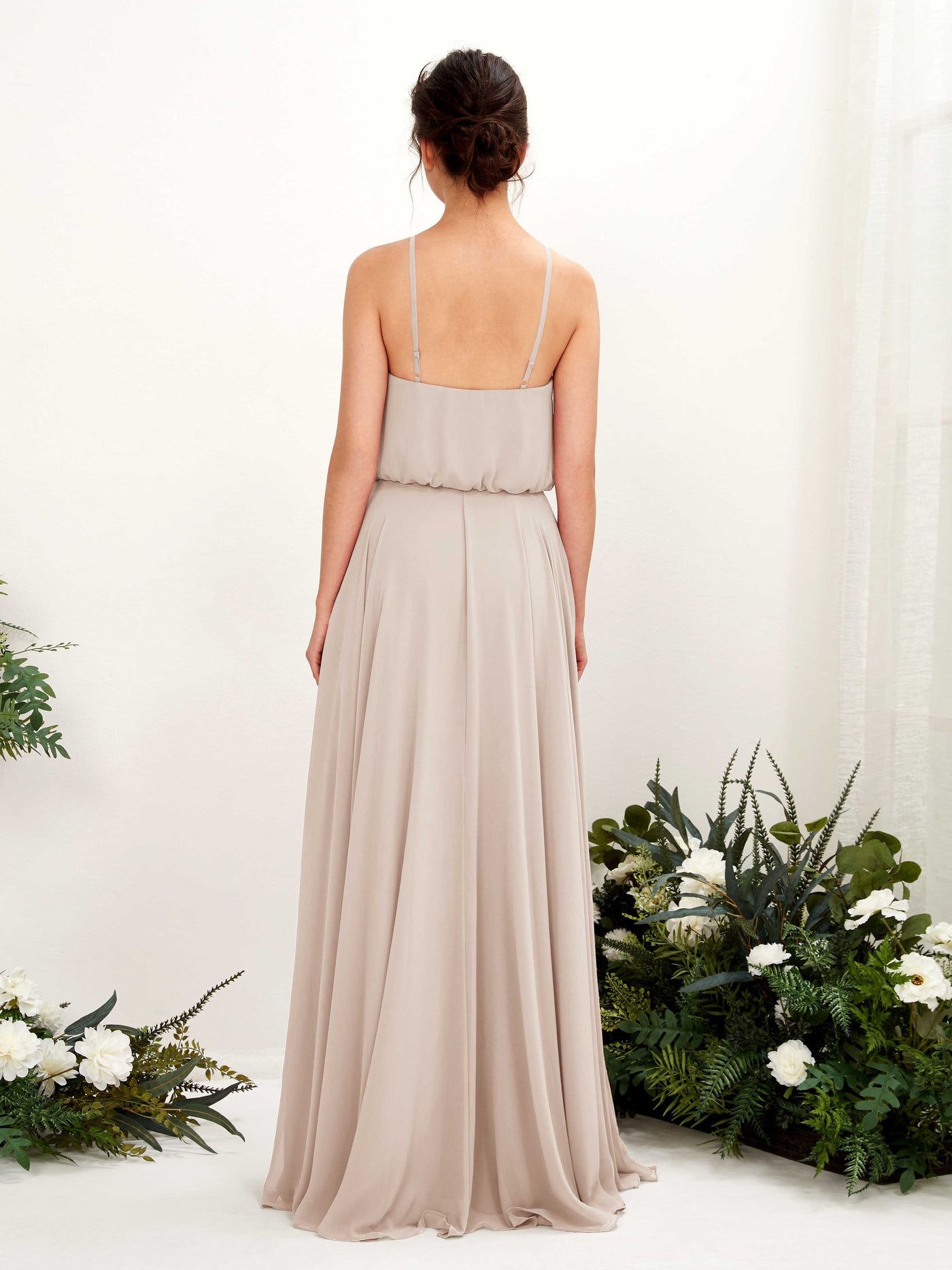 Carlyna Vestido línea A tirantes finos gasa hasta el suelo Champán #color_champ-n