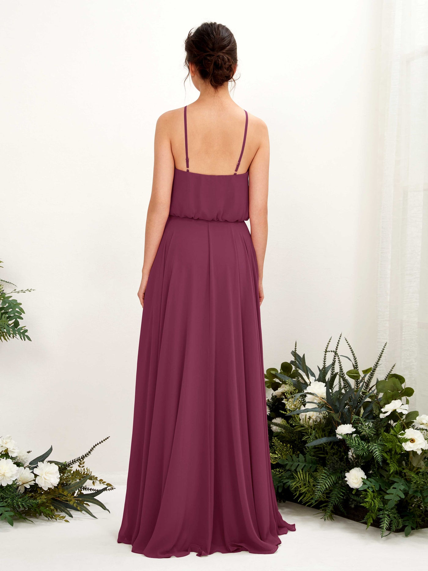 Carlyna Vestido línea A tirantes finos gasa hasta el suelo Chianti #color_chianti