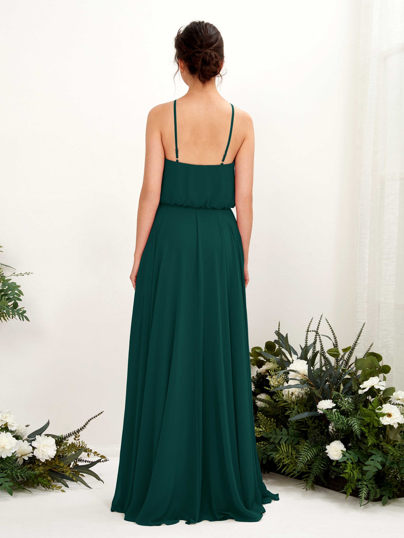 Carlyna Vestido línea A tirantes finos gasa hasta el suelo Esmeralda Oscuro #color_esmeralda-oscuro