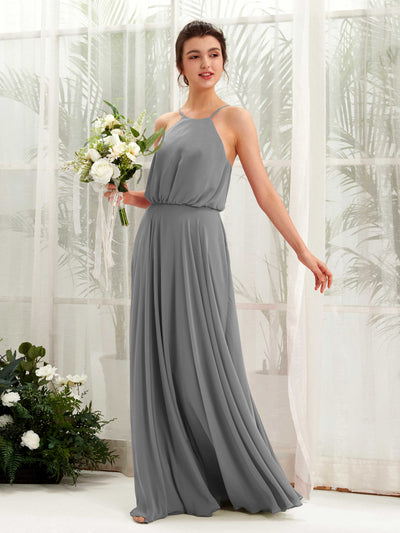 Carlyna Vestido línea A tirantes finos gasa hasta el suelo Gris Acero #color_gris-acero