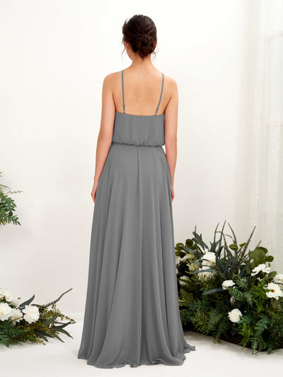 Carlyna Vestido línea A tirantes finos gasa hasta el suelo Gris Acero #color_gris-acero
