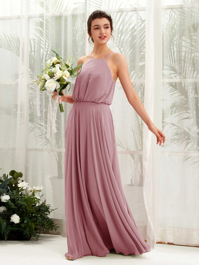 Carlyna Vestido línea A tirantes finos gasa hasta el suelo Malva Clásico #color_malva-cl-sico