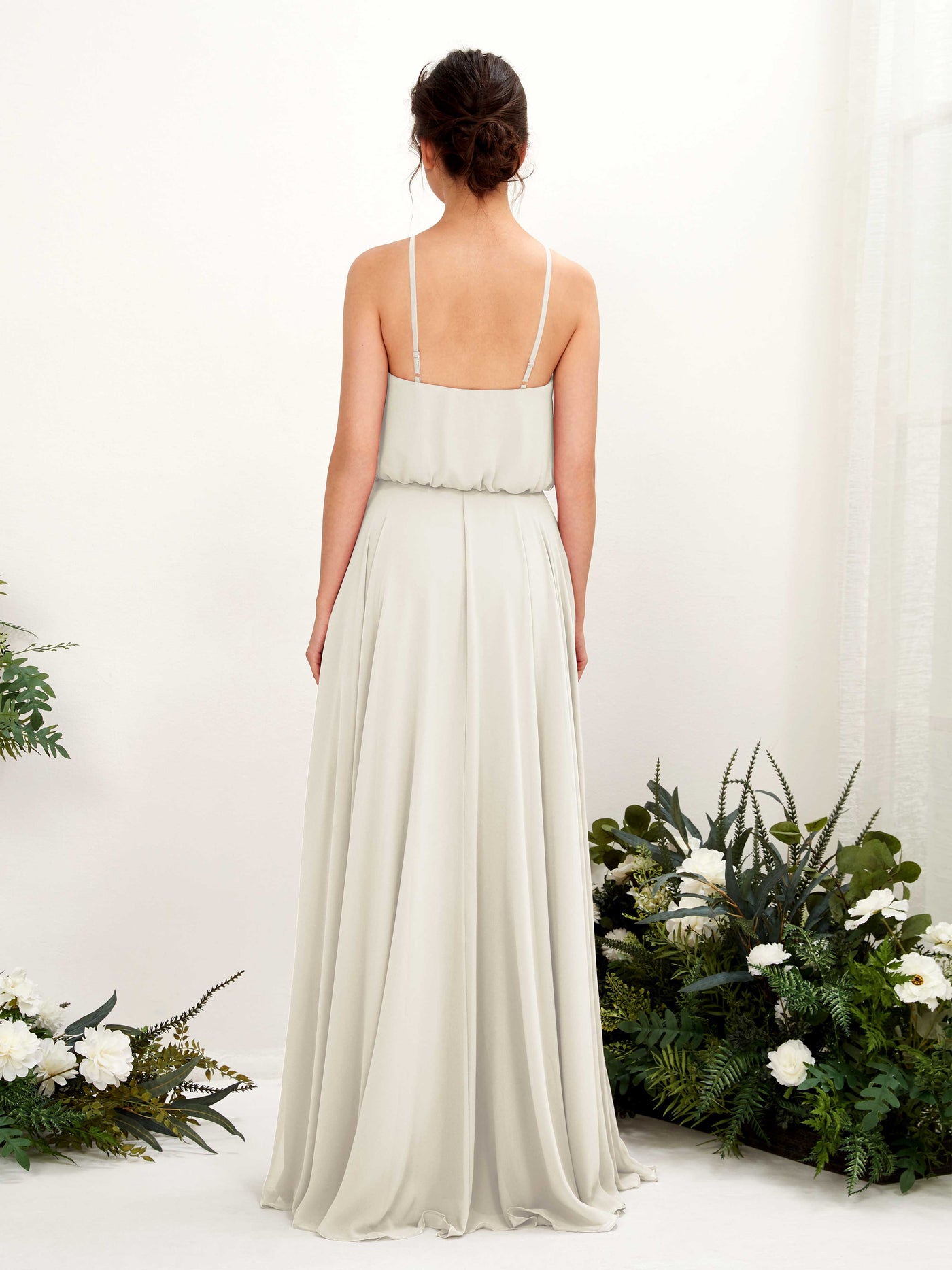 Carlyna Vestido línea A tirantes finos gasa hasta el suelo Marfil #color_marfil