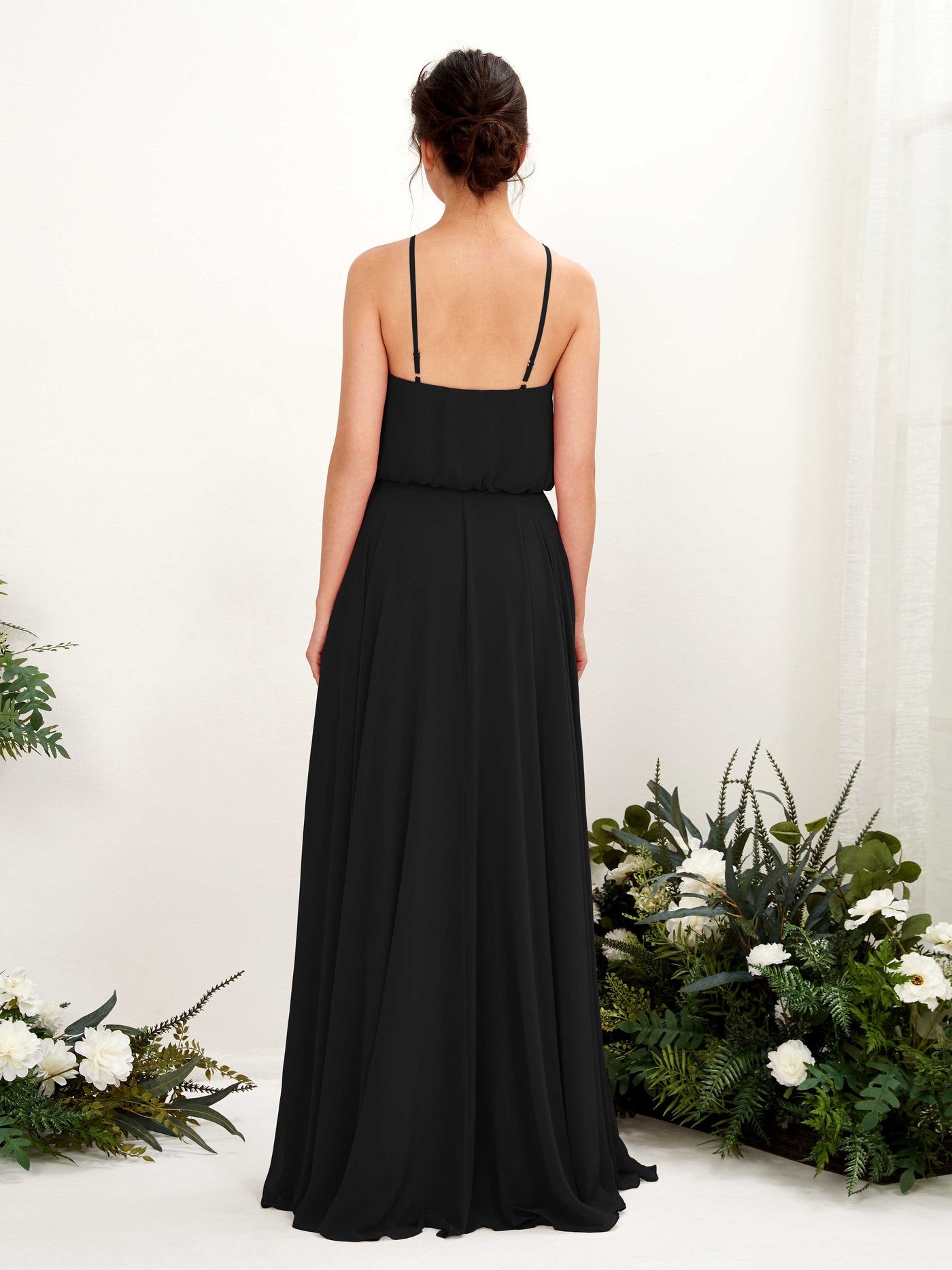 Carlyna Vestido línea A tirantes finos gasa hasta el suelo Negro #color_negro