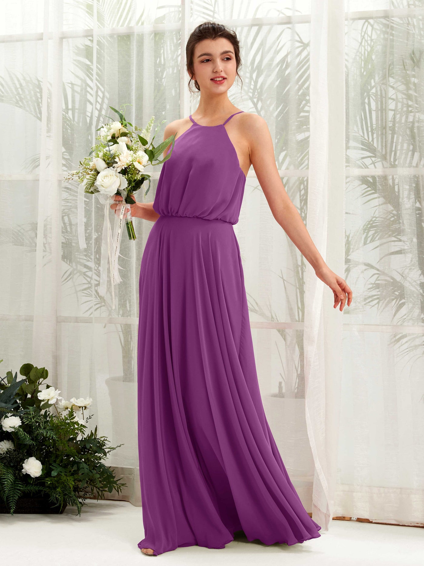 Carlyna Vestido línea A tirantes finos gasa hasta el suelo Púrpura #color_p-rpura