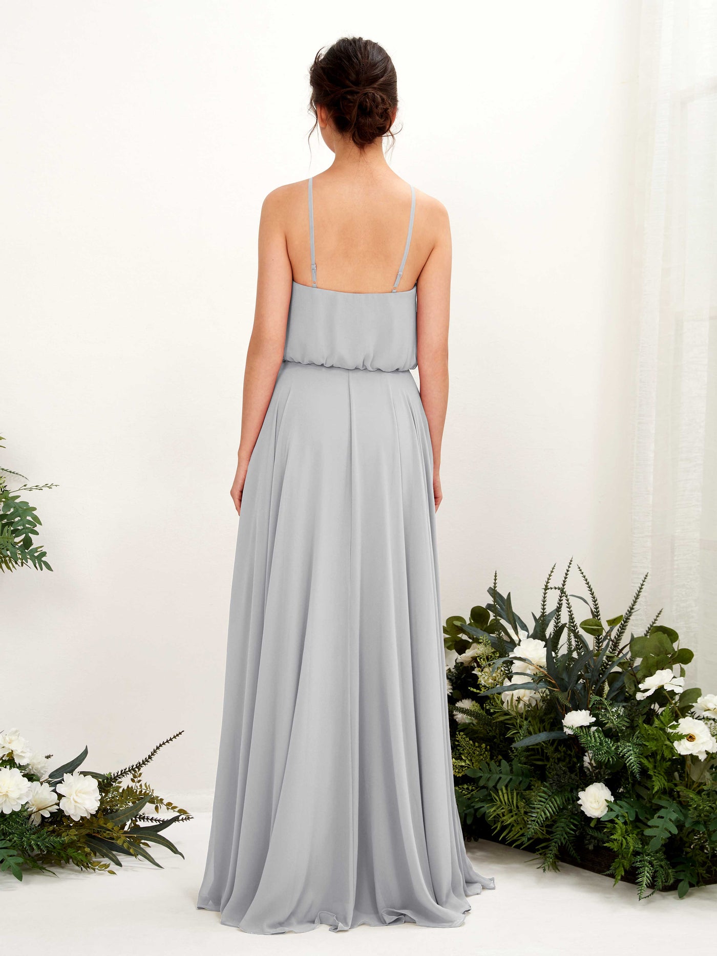 Carlyna Vestido línea A tirantes finos gasa hasta el suelo Plata #color_plata