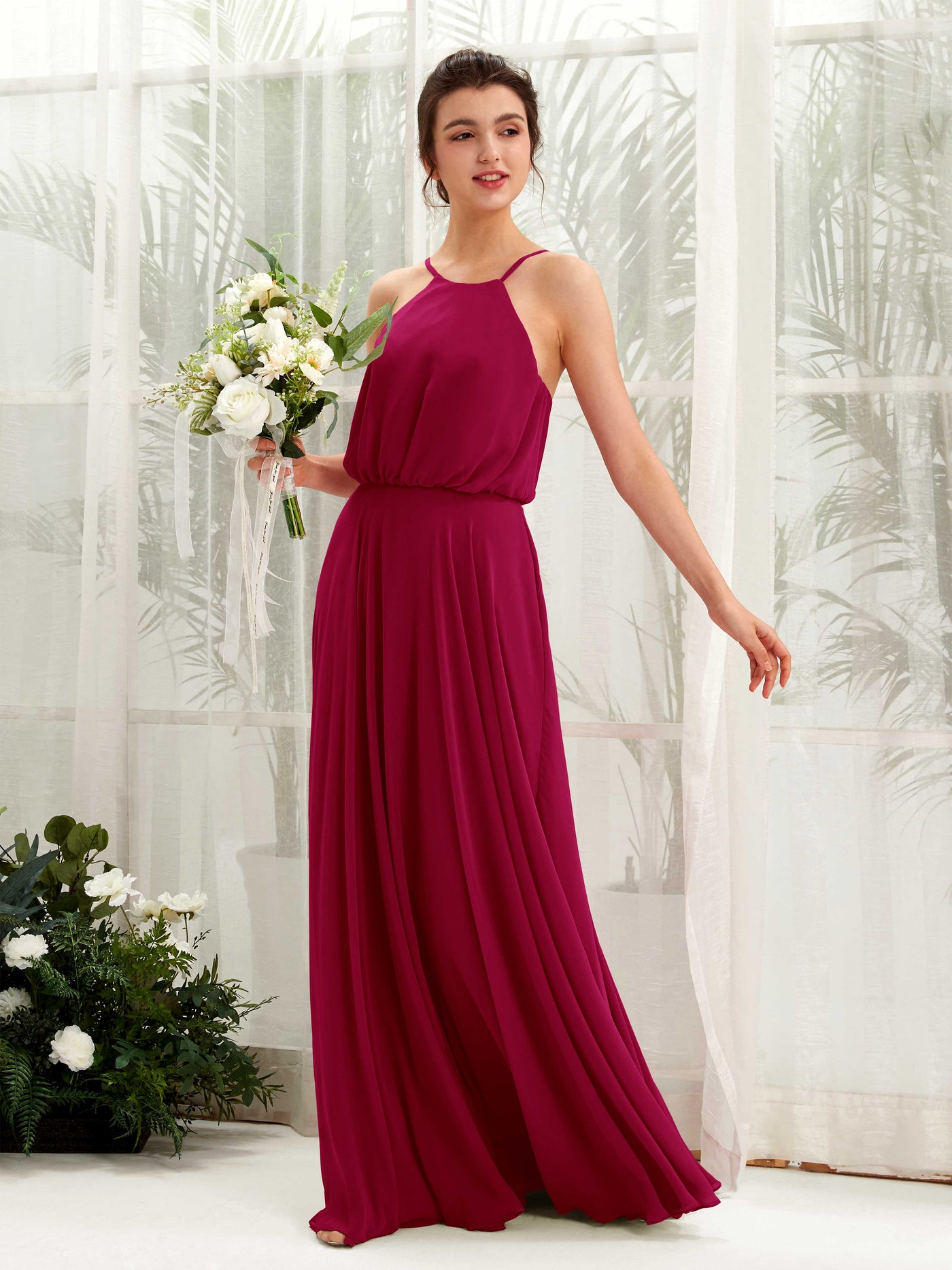 Carlyna Vestido línea A tirantes finos gasa hasta el suelo Rojo Bufón #color_rojo-buf-n