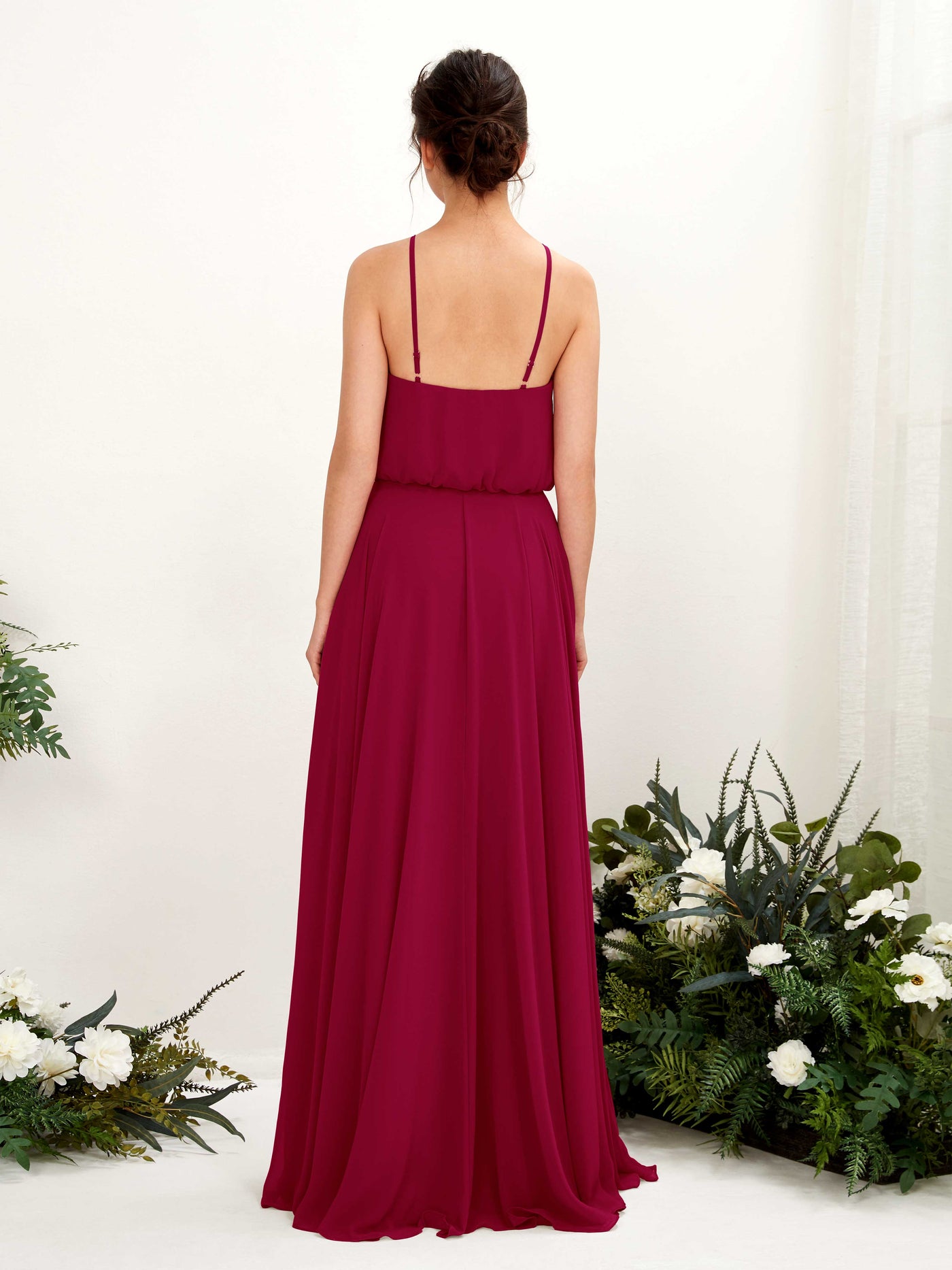 Carlyna Vestido línea A tirantes finos gasa hasta el suelo Rojo Bufón #color_rojo-buf-n