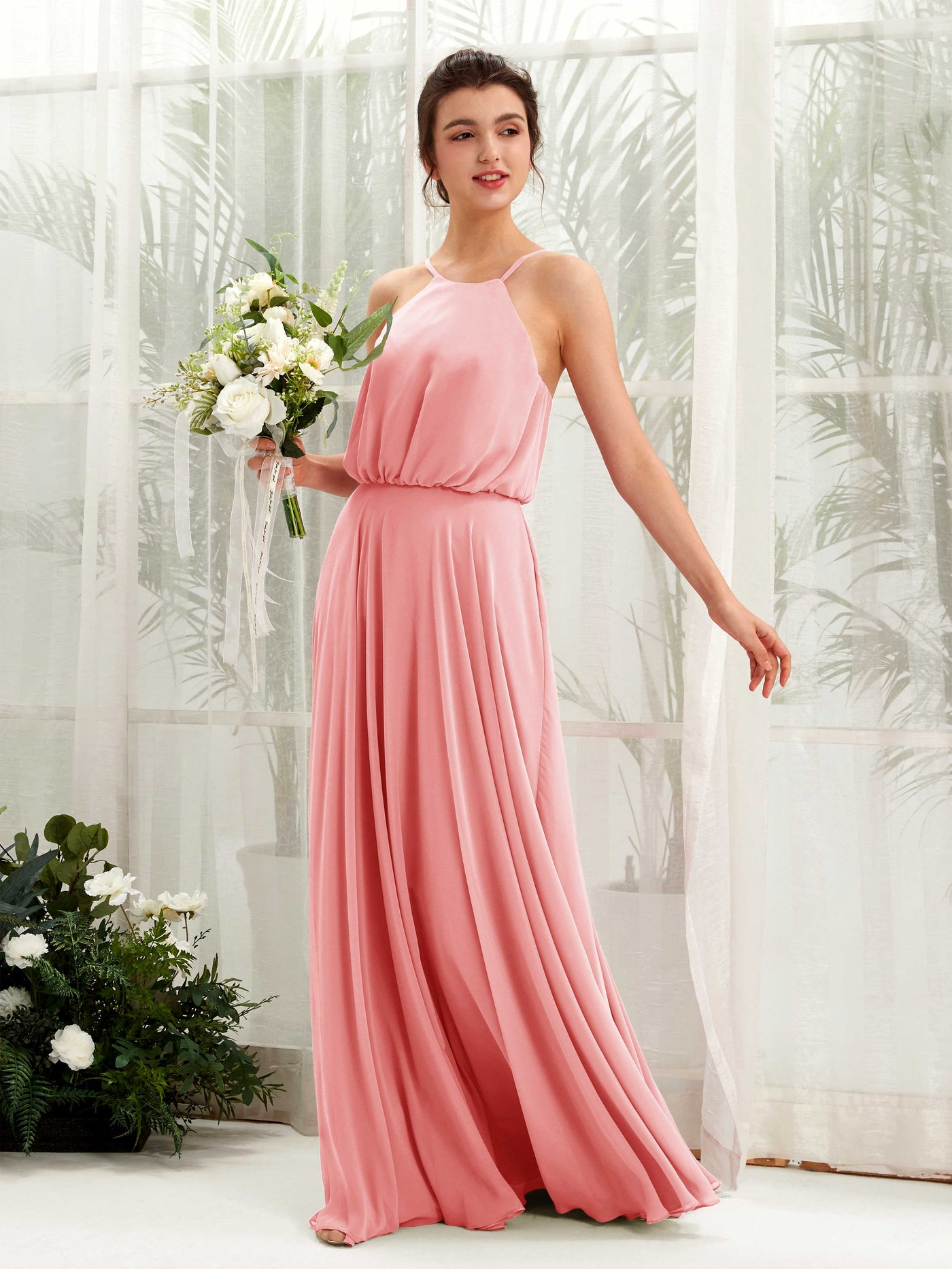 Carlyna Vestido línea A tirantes finos gasa hasta el suelo Rosa Ballet #color_rosa-ballet