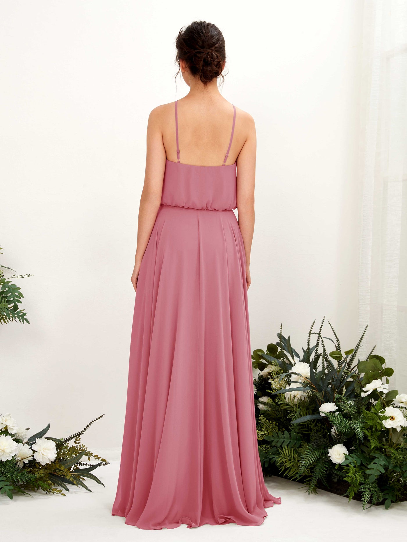 Carlyna Vestido línea A tirantes finos gasa hasta el suelo Rosa Del Desierto #color_rosa-del-desierto